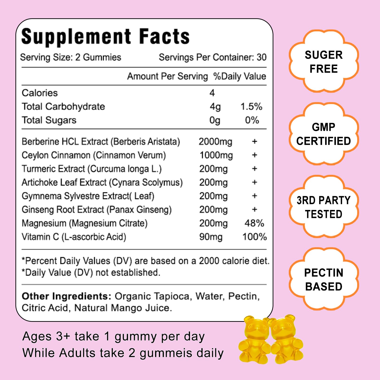 2 Pack Berberine with Ceylon Cinnamon Gummies, 2000mg High Potency Berberine HCI VZOXAINS uk supplements