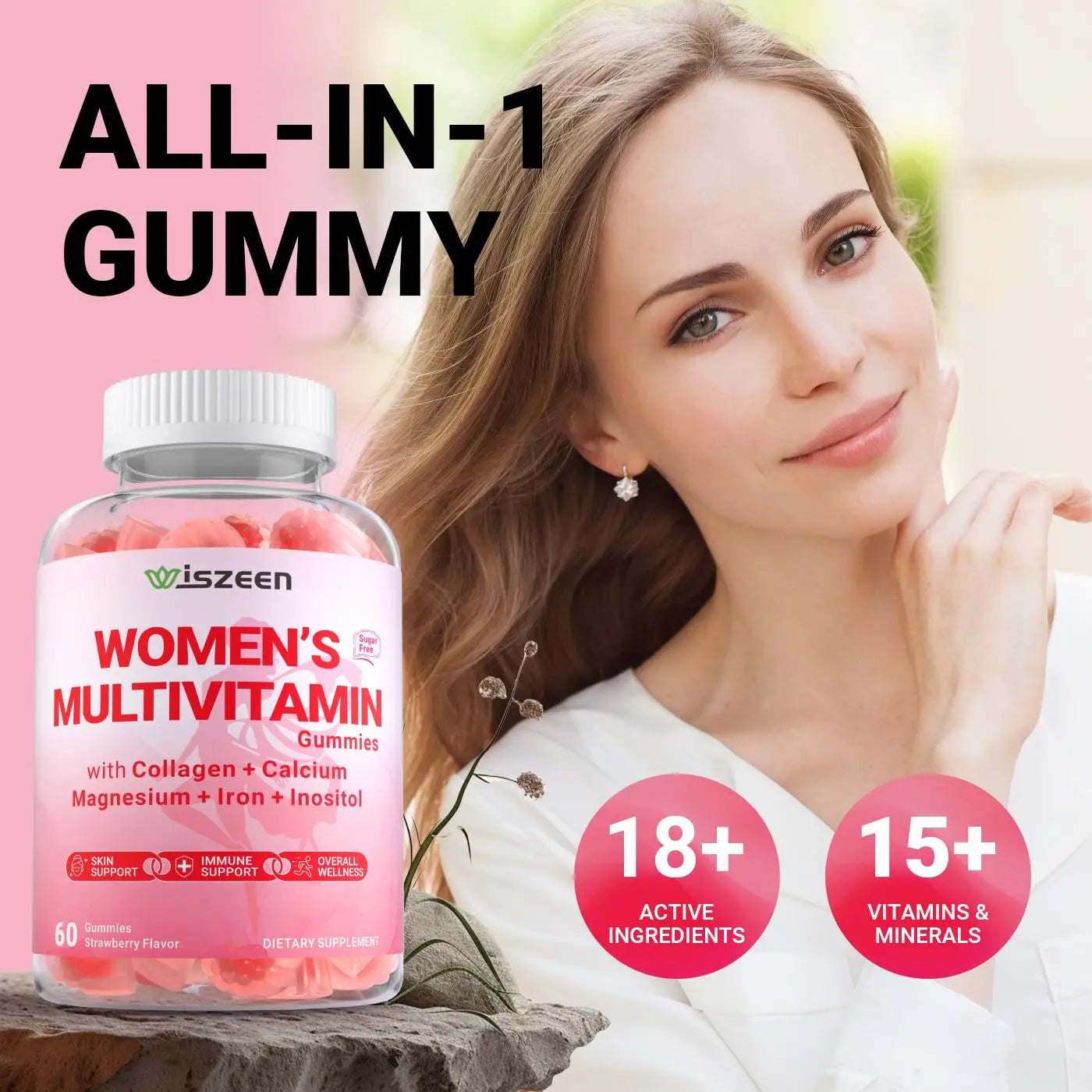 Wiszeen Sugar Free Methylated Multivitamin for Women Gummies, Biotin, Collagen, Calcium, Magnesium, Inositol, Folate, Iron, Vitamin A, C, D, E Wiszeen uk supplements