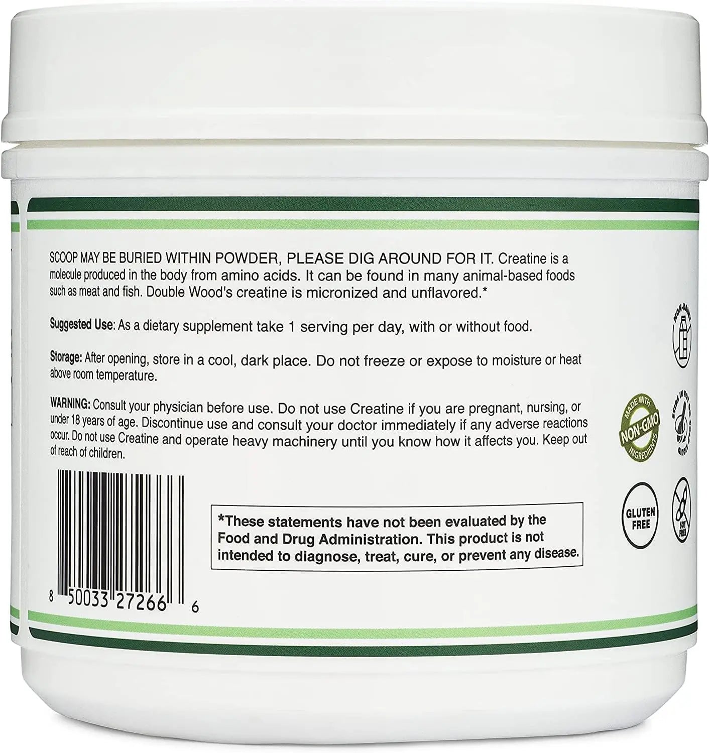 Creatine Monohydrate Powder 1.1lbs (100 Servings of 5 Grams Each) - No Fillers, Vegan Safe, Non-GMO, Gluten Free by Double Wood Double Wood Supplements uk supplements