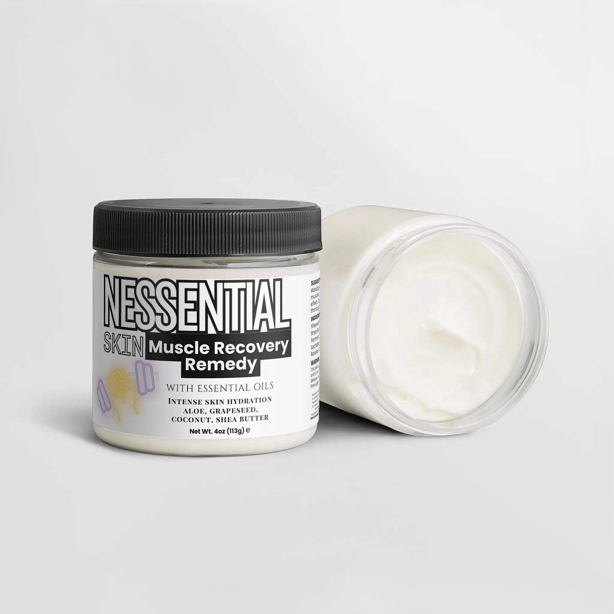 Nessential Skin Muscle Recovery Remedy with Essential Oils, Intense Hydration Cream, Natural Ingredients, Aloe, Grapeseed, Coconut, Shea Butter, 4 oz Nessential Skin uk supplements