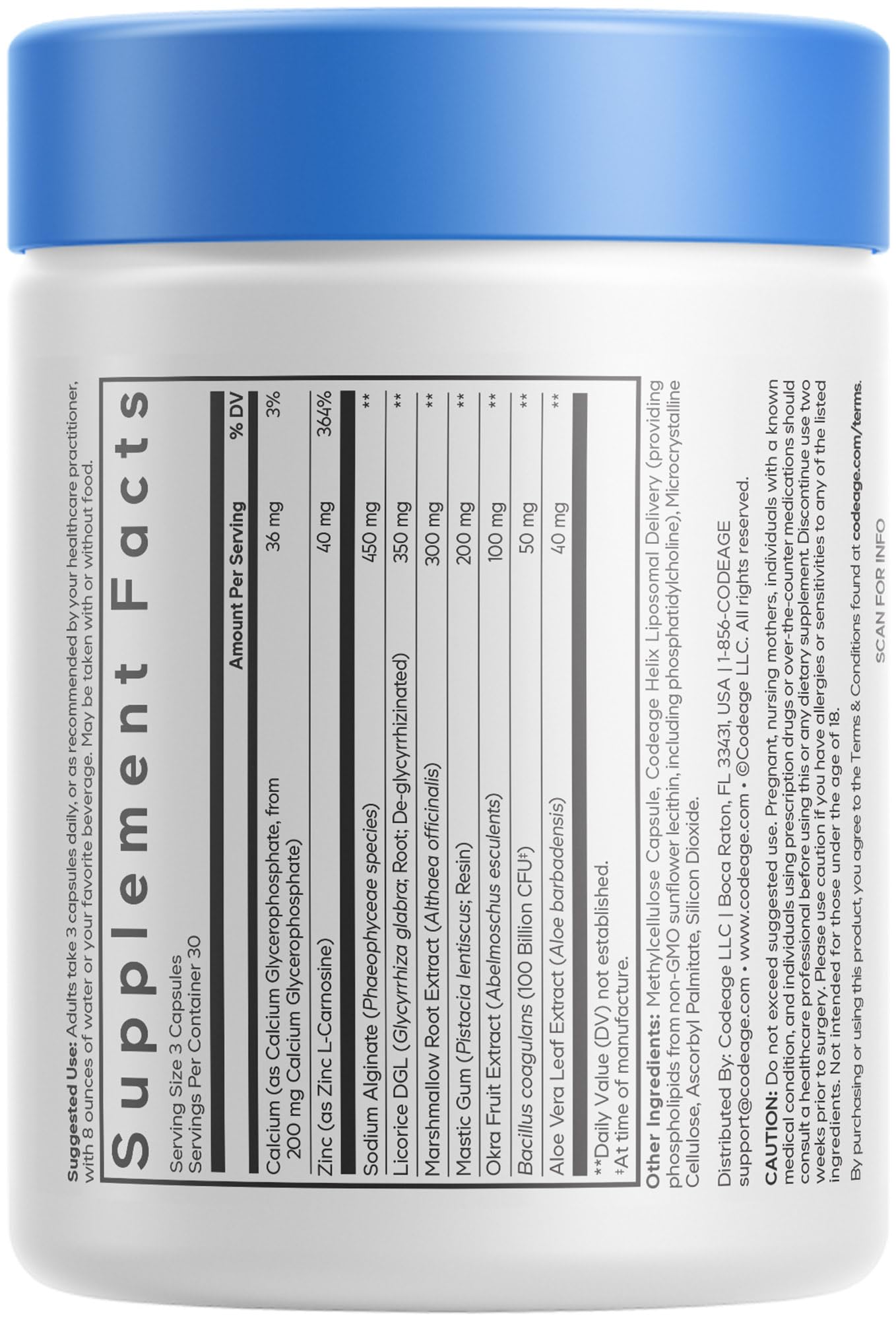 Codeage Acid Defense+ Supplement - Marshmallow Root, DGL Licorice, Aloe Vera, Probiotics, Alginic Acid, Zinc-L-Carnosine, Mastic Gum, Okra Fruit - Digestion Support - Non-GMO - 90 Capsules Codeage uk supplements