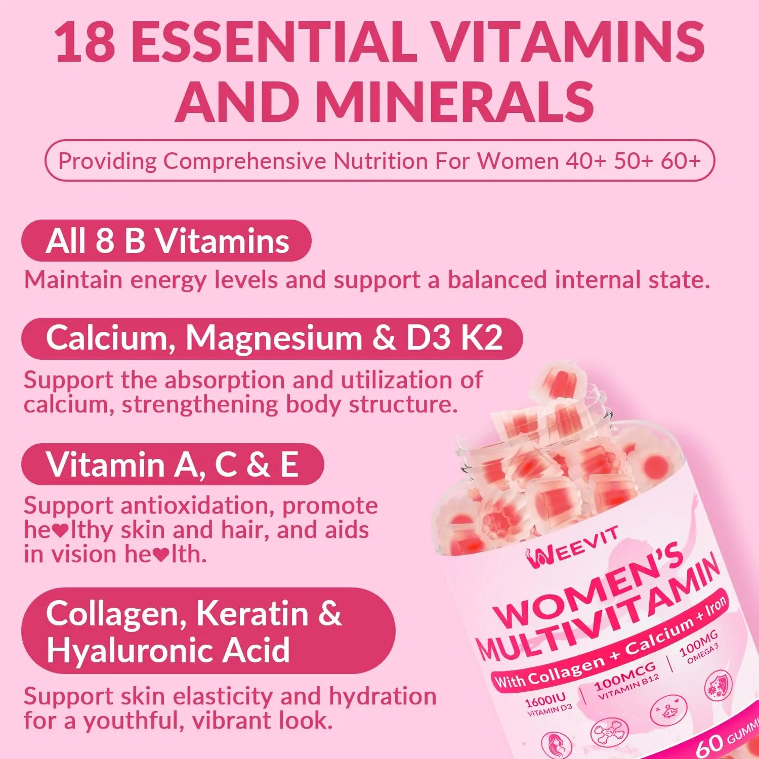 WEEVIT Methylated Multivitamin for Women Gummies, Womens Multivitamin Gummy with Collagen, Iron, Omega-3 WEEVIT uk supplements