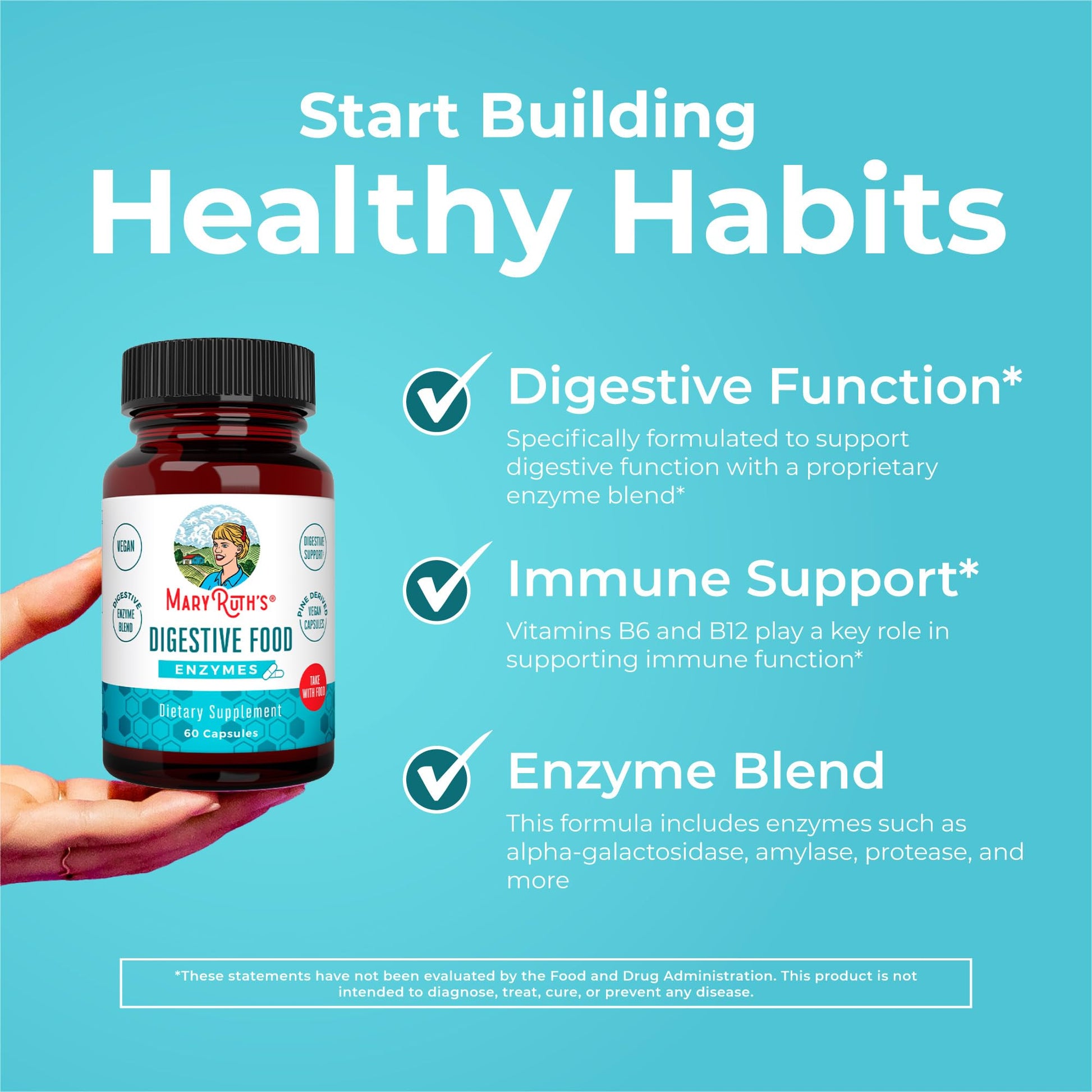 MaryRuth Organics Digestive Enzymes | Up to 2 Month Supply | Vegan Digestive Health Aid and Gut Health Enzyme Complex | Over 12 Enzymes | Vitamins B6 & B12 MARYRUTH'S uk supplements