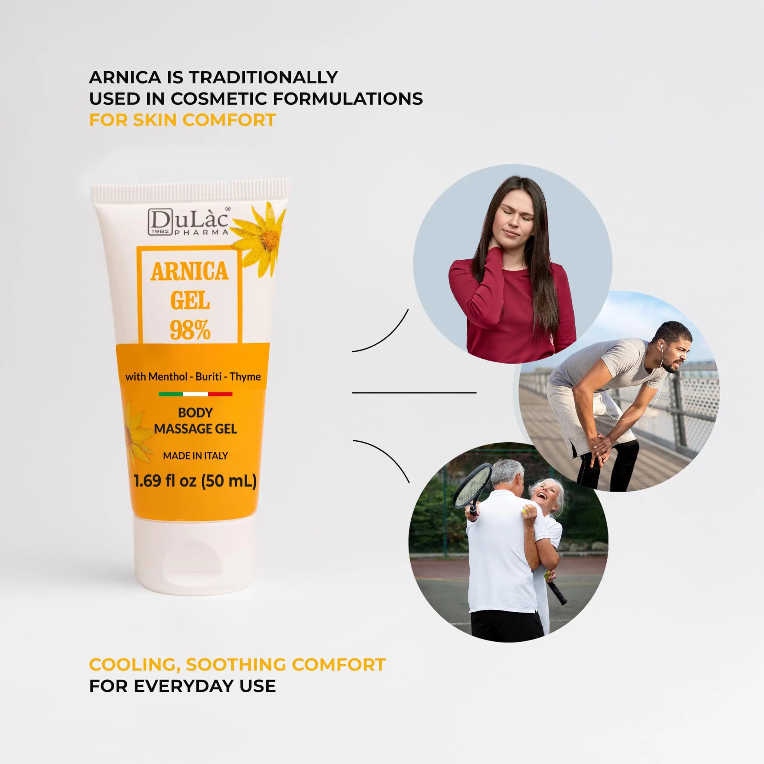 Dulac Arnica Body Massage Gel – Water-Based Cosmetic Massage Gel with Arnica Montana, Fast-Absorbing Lightweight Texture, Non-Greasy Feel, Dermatologically Tested, 1.7 Fl Oz DULÀC FARMACEUTICI 1982 uk supplements
