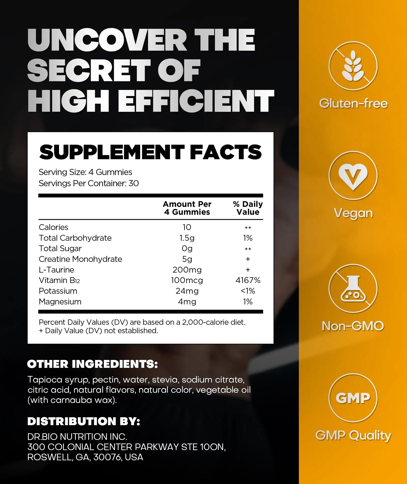 Instant Boost Creatine Monohydrate Gummies, Complex Formula with Real 5000mg Creatine, L-Taurine, B12, Mg & K, Pre-Workout Creatine for Women & Men to Support Energy DR.BIO uk supplements
