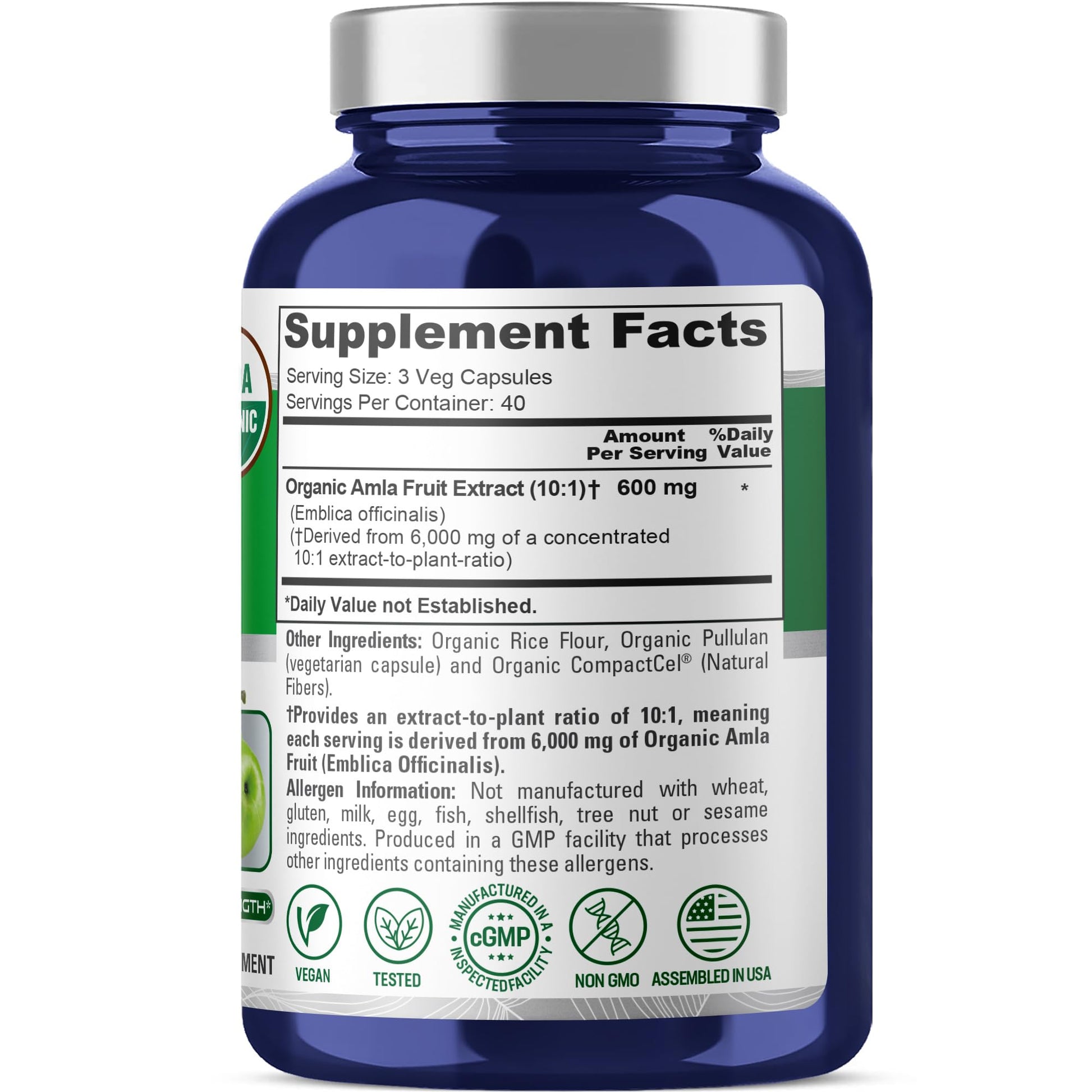 NusaPure Organic Amla Capsules 10:1 Extract, 600 mg Equivalent to 6,000mg | 120 Count | Amalaki Fruit | USDA, Vegan, Non-GMO Supplement NusaPure uk supplements
