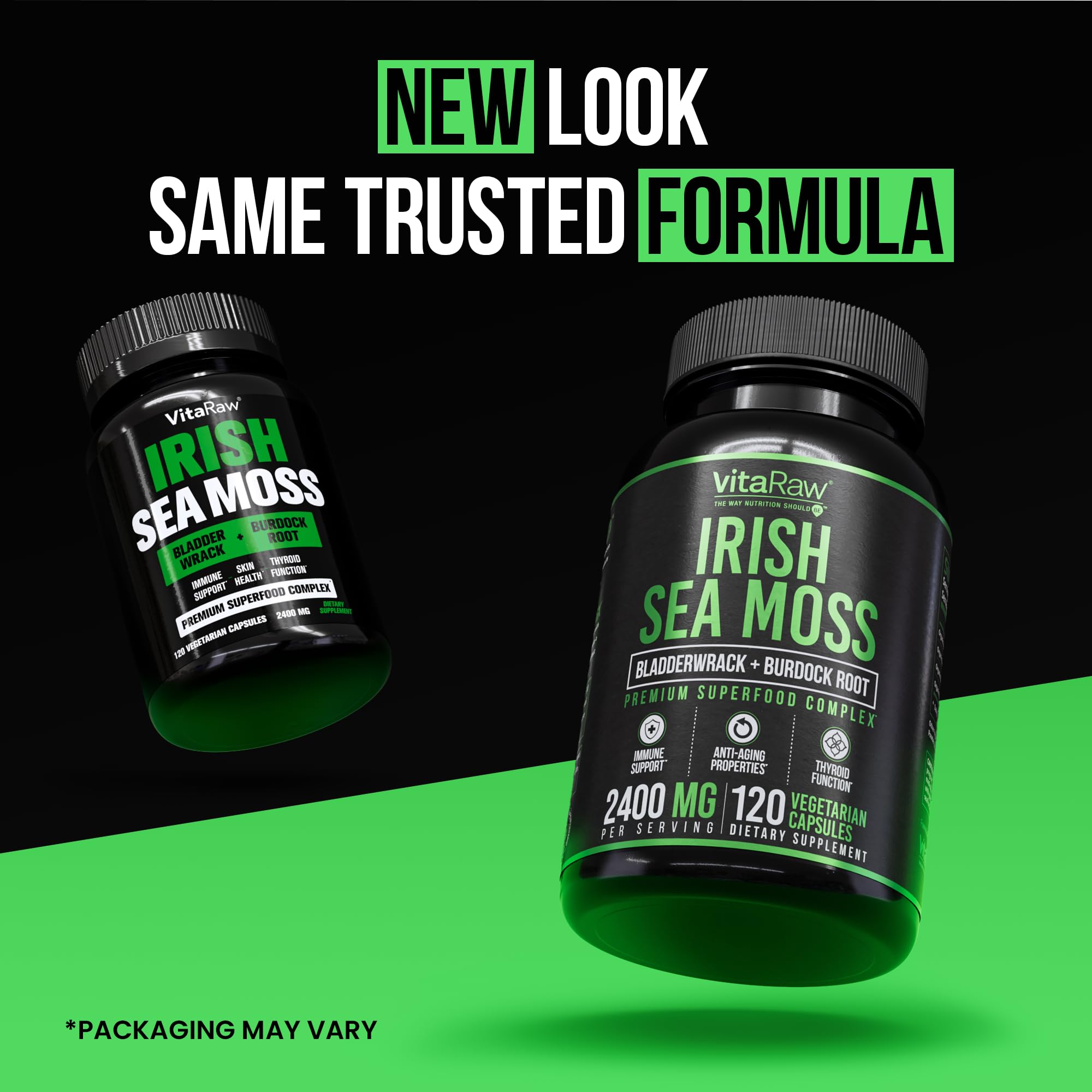 VitaRaw Organic Irish Sea Moss Capsules 2400 mg - Burdock Root and Bladderwrack Powder Real Seamoss Pills for Immune Support, Joint and Gut Health Help - Raw Sea Moss Advanced Herbal Supplement VitaRaw uk supplements