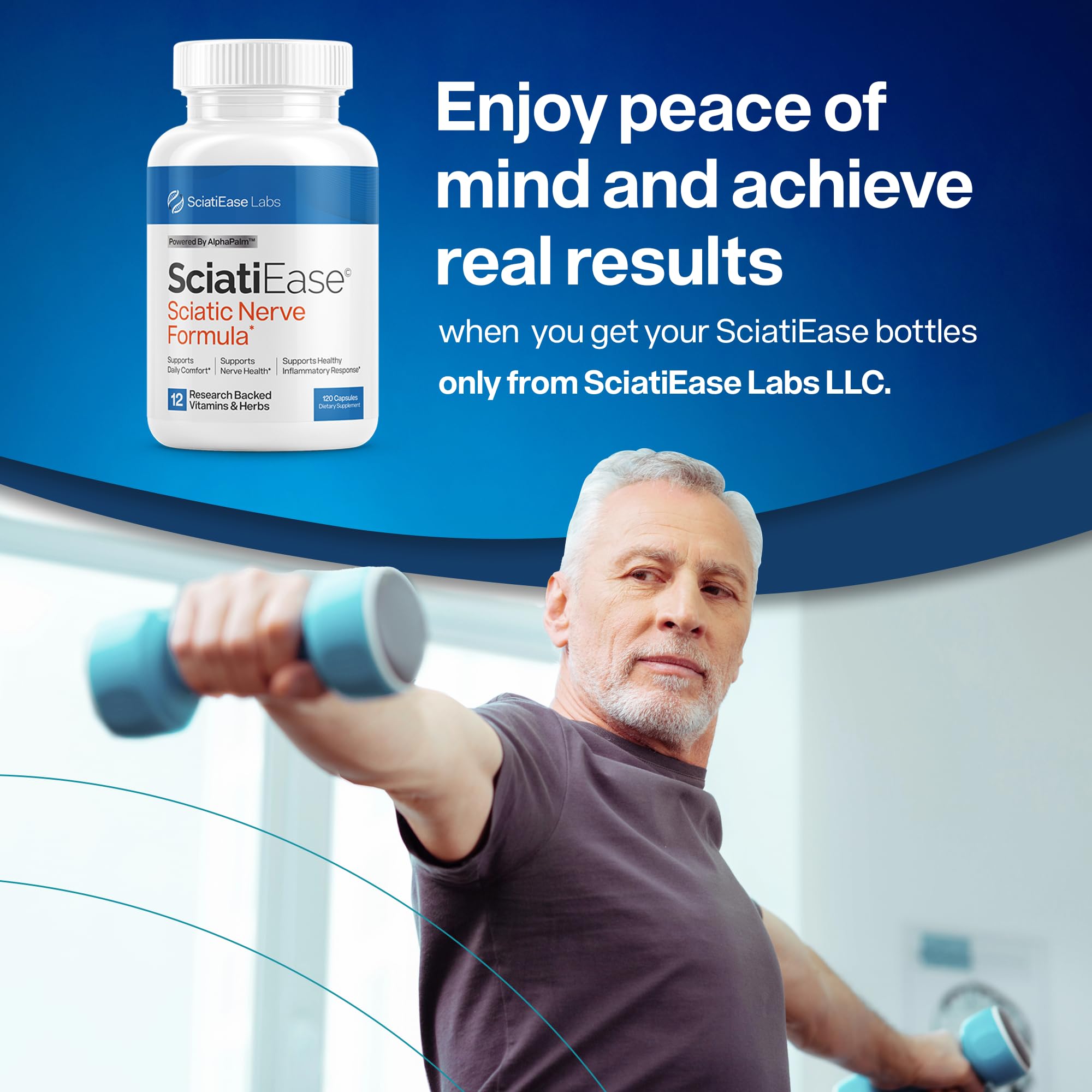SciatiEase Sciatic Nerve Health Support Supplement - Nerve Support Formula with AlphaPalm, Pea, Vitamin B Complex, Alpha Lipoic Acid 300mg - 120 Capsules SciatiEase uk supplements