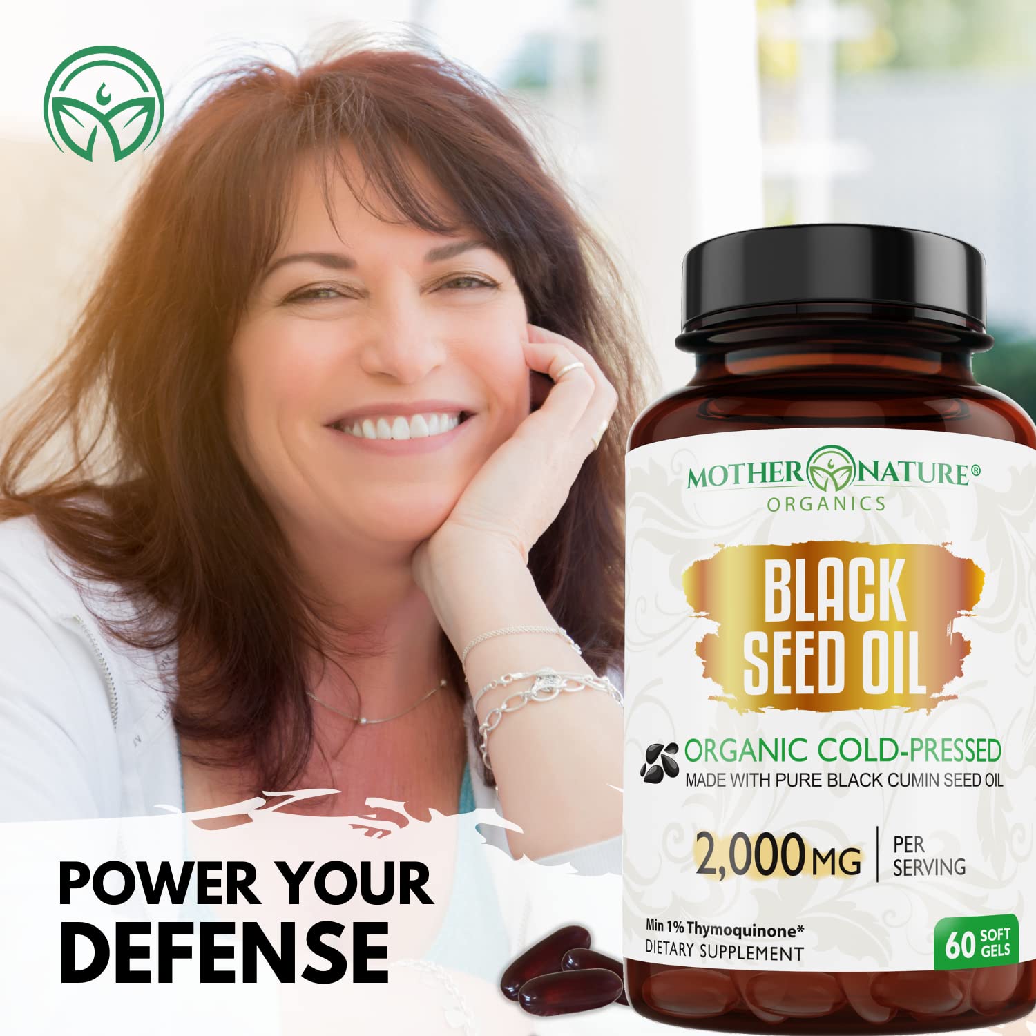 Organic Black Seed Oil 2000mg - 60 Softgel Capsules (Non-GMO) Premium Cold-Pressed Mother Nature Organics Superfoods for Organic Living uk supplements