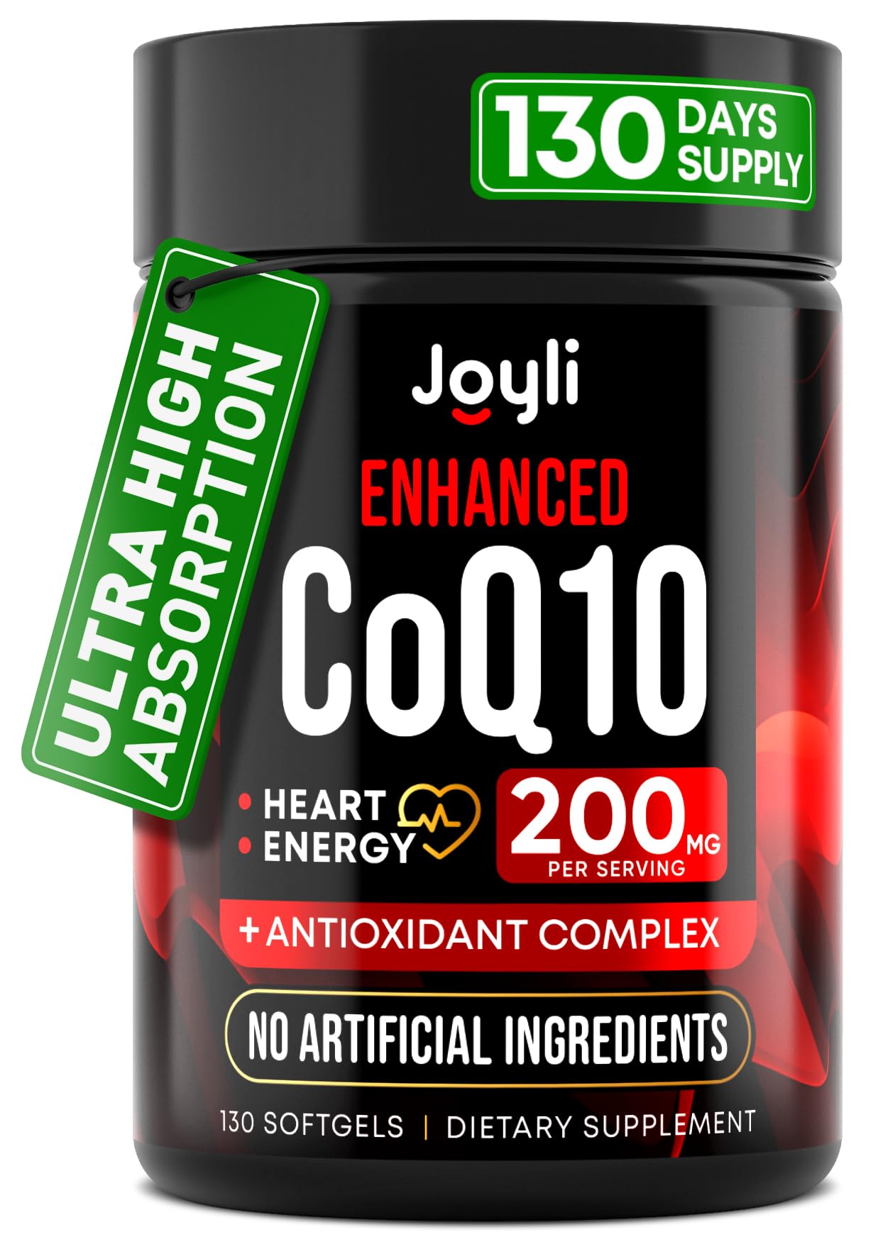 High Absorption CoQ10 200MG - Co Q10, 200mg Softgels for Heart Health & Energy Production - Enhanced Co Q 10 Supplement with Antioxidants and Flaxseed Oil - CoQ10 200 mg Per Serving JOYLI Nutrition uk supplements
