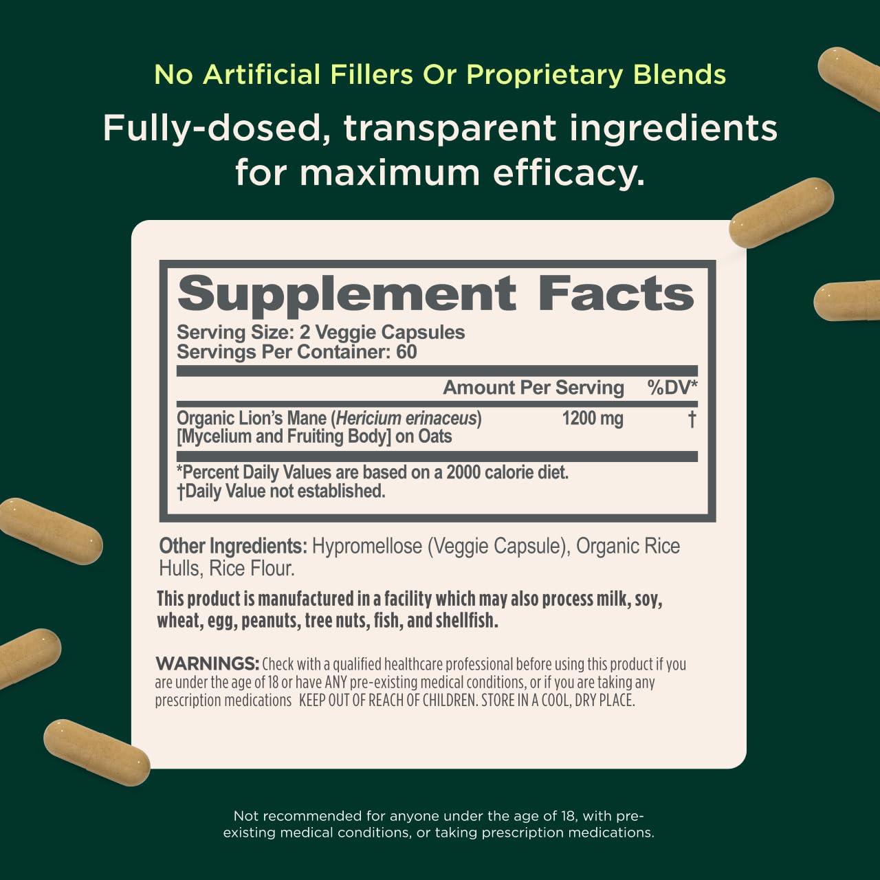 The Genius Brand Genius Lion's Mane - Plant-Based Supplement for Memory, Focus & Mood Support - Organic & Non-GMO - 120 Veggie Capsules The Genius Brand uk supplements