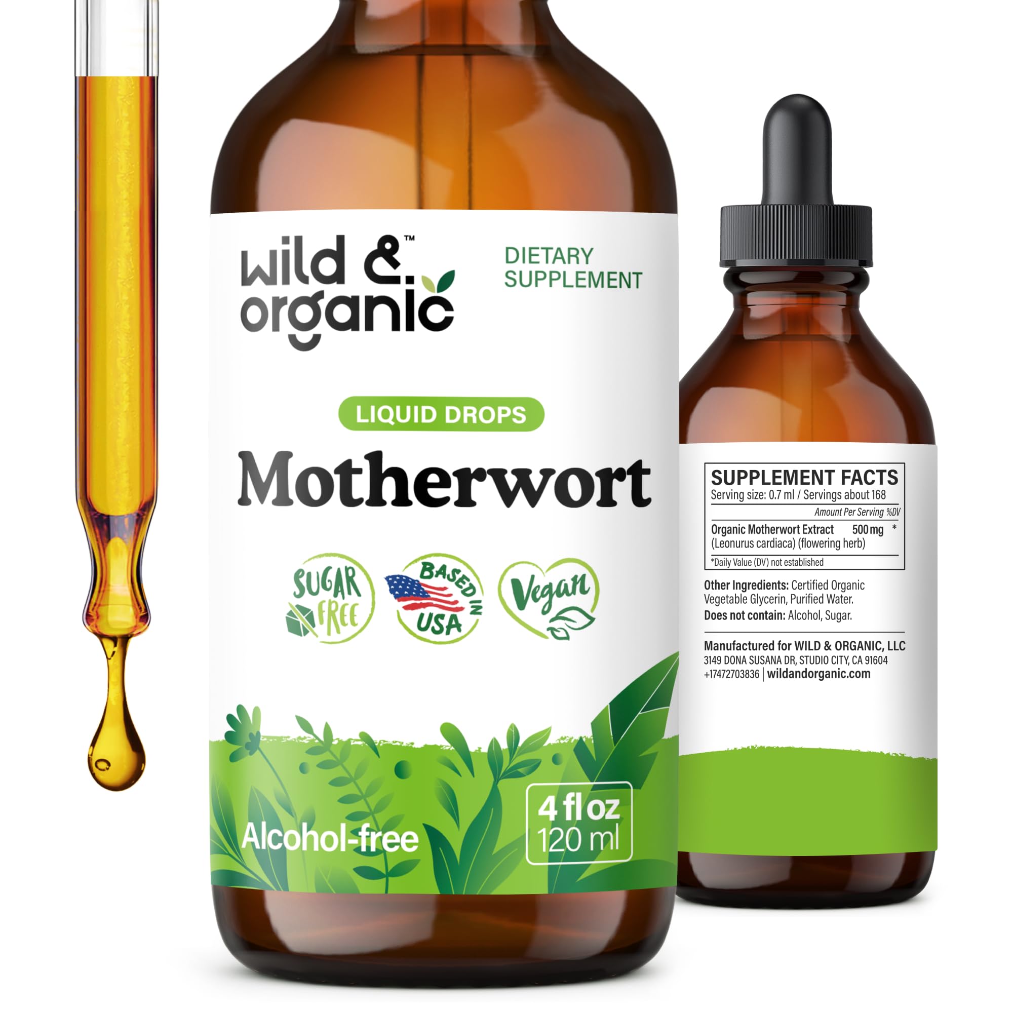 Wild & Organic Motherwort Tincture - Good Mood, Calmness, Overall Support - Supplements for Women with Motherwort Herb - Vegan, Sugar & Alcohol-Free Extract Drops - 4 fl oz Wild & Organic uk supplements