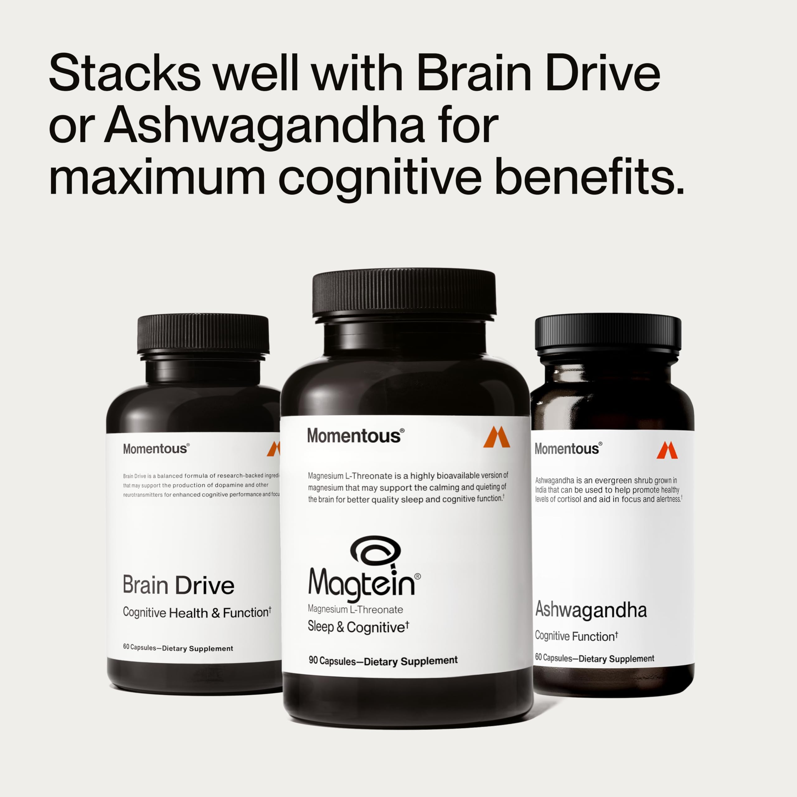 Momentous Magtein Magnesium L-Threonate - Brain & Rest Support Supplement - Boosts Cognitive Function & Sleep Quality - NSF Certified for Sport -145 mg - 30 Servings Momentous uk supplements