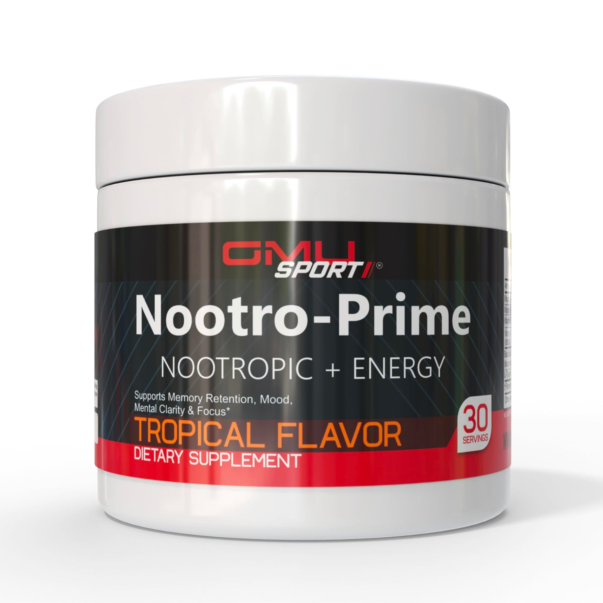 GMU SPORT Nootro-Prime Brain Boost - Focus Brain Supplement - Mushroom Supplement Powder with Alpha GPC, Nootropic Brain Supplements for Memory and Focus with Lions Mane, 30 Servings, Tropical Flavor GMU SPORT uk supplements