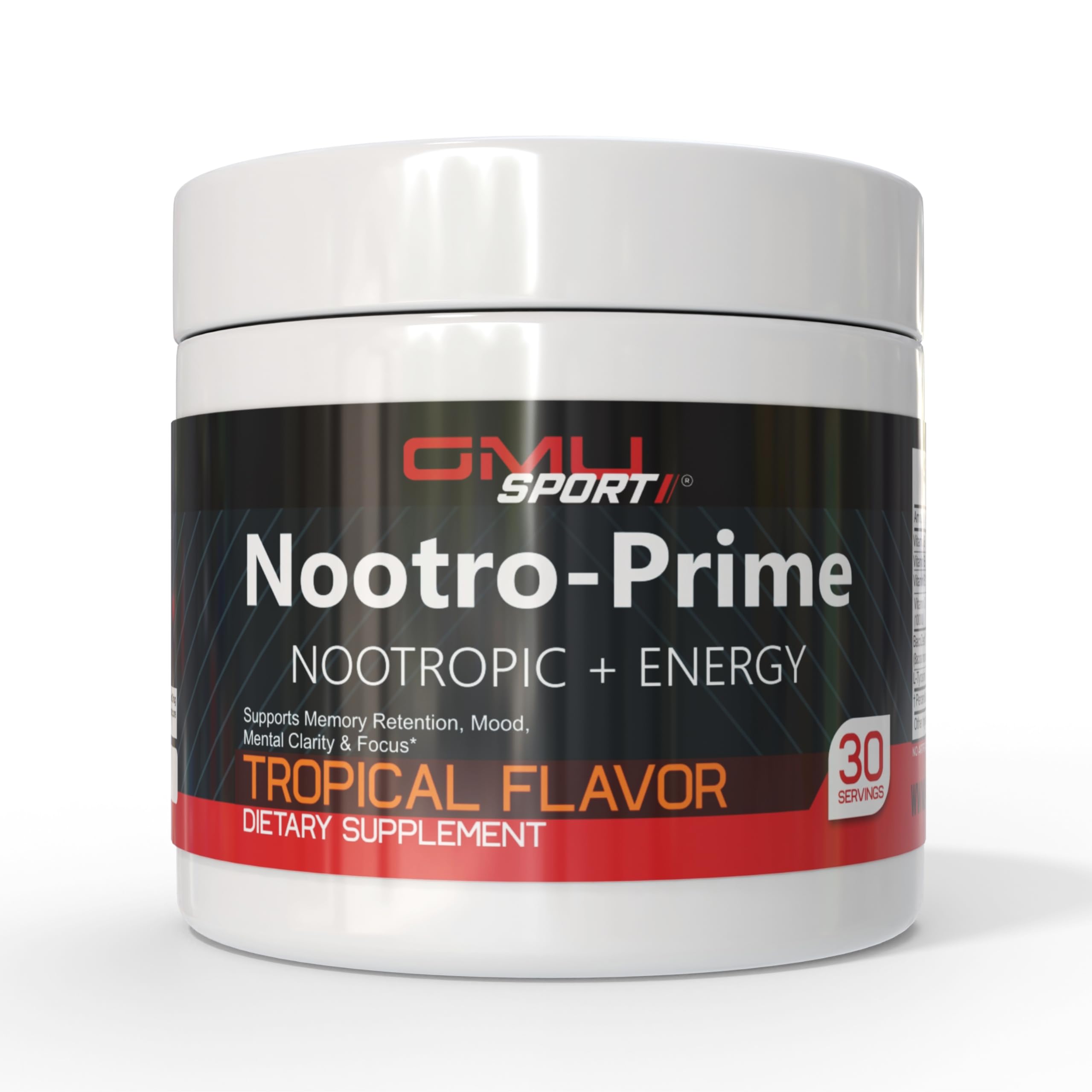 GMU SPORT Nootro-Prime Brain Boost - Focus Brain Supplement - Mushroom Supplement Powder with Alpha GPC, Nootropic Brain Supplements for Memory and Focus with Lions Mane, 30 Servings, Tropical Flavor GMU SPORT uk supplements