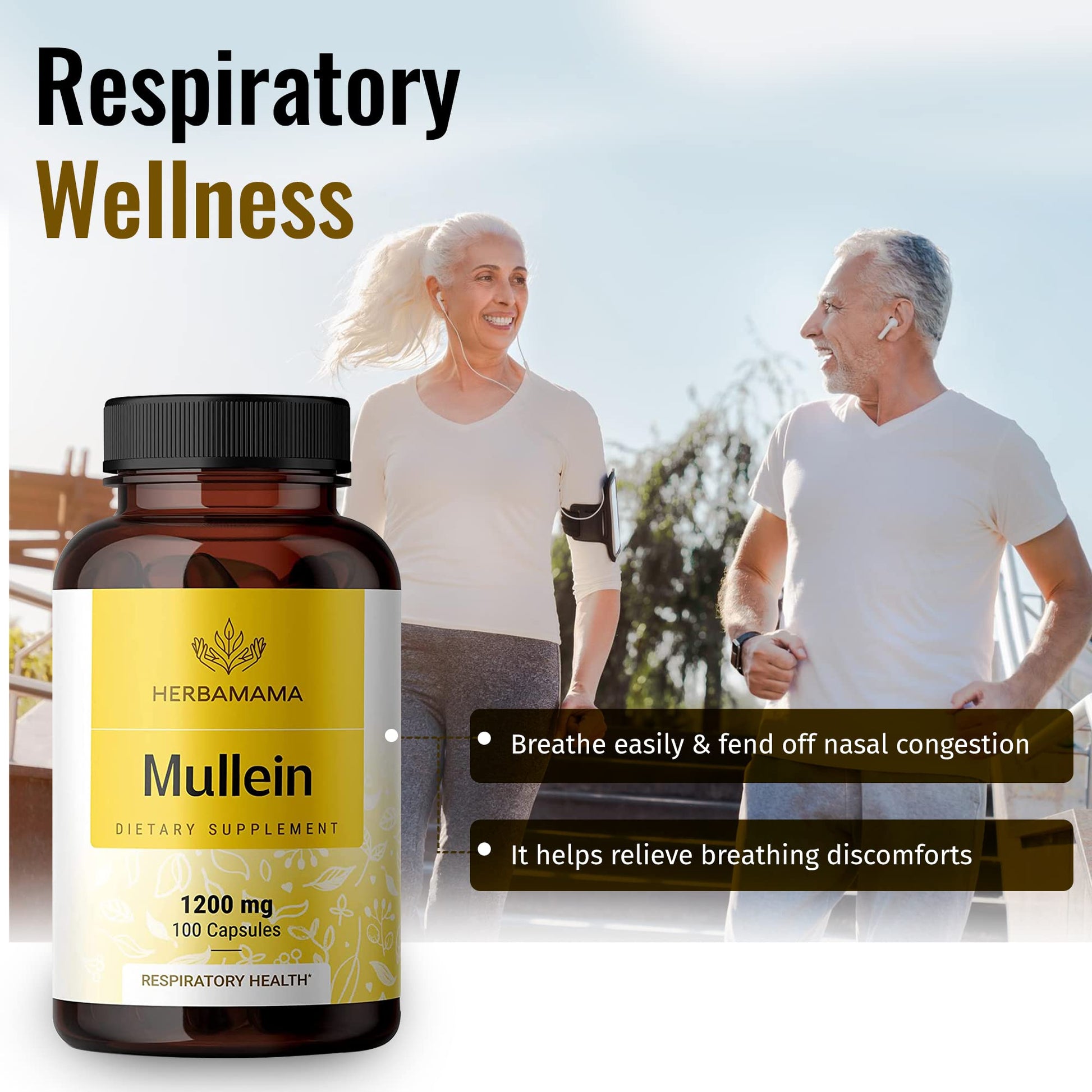 HERBAMAMA Mullein Leaf Capsules Respiratory Health - Organic Mullein Leaf Extract HERBAMAMA uk supplements