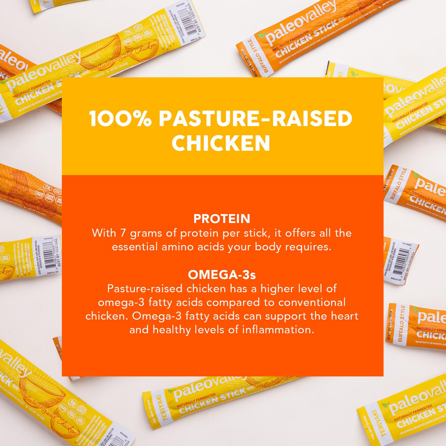 Paleovalley Pasture-Raised Chicken Sticks – 10 Pack – 7g Protein per Stick – Keto-Friendly, Paleo, Gluten-Free, Nitrate-Free – On-the-Go Snack (10 Pack, Buffalo) Paleovalley uk supplements