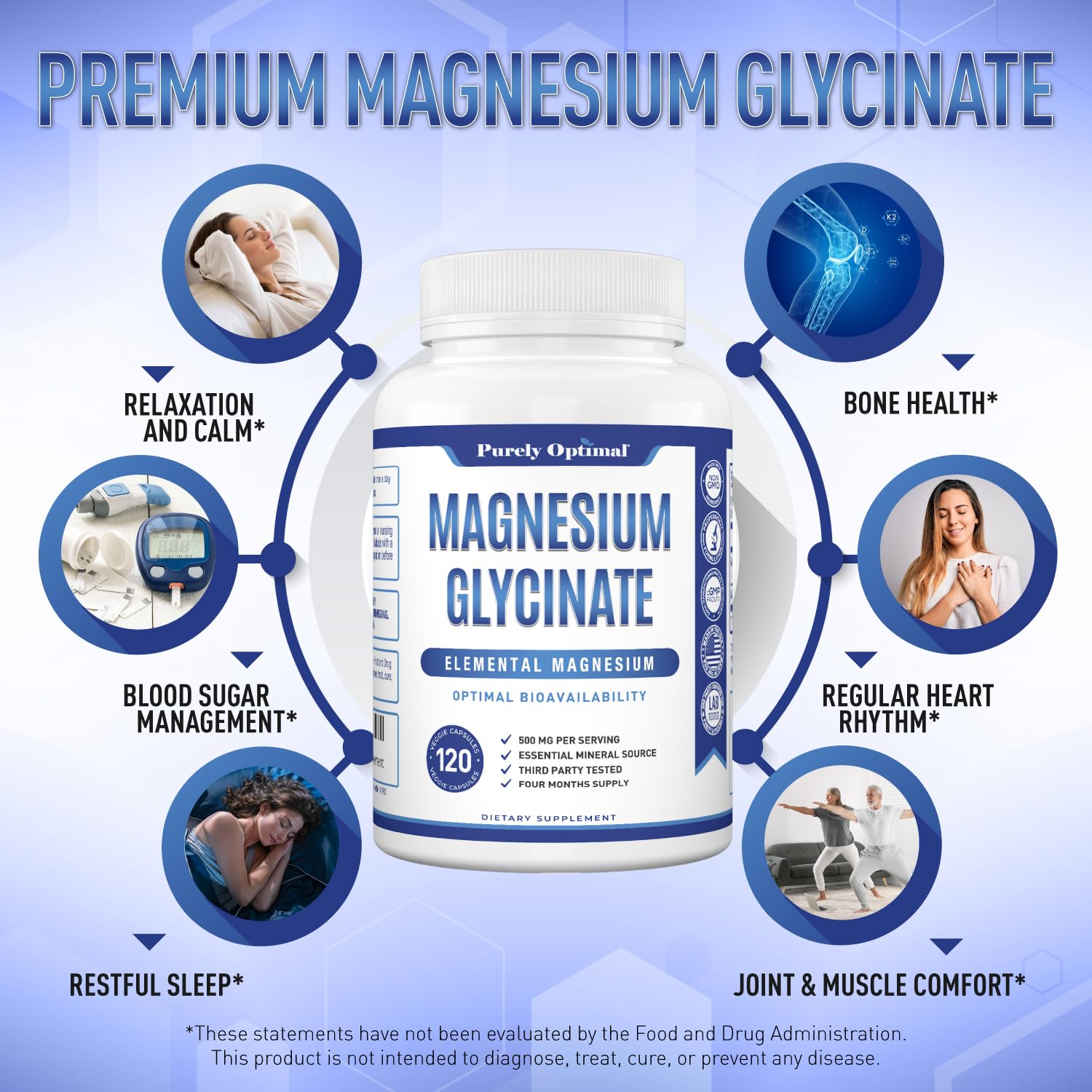 Purely Optimal Magnesium Glycinate 500mg – Sleep Support & Stress Relief – Gentle, High Absorption Magnesium Supplement for Muscle Relaxation, Calm & Nerve Support – 120 Capsules Purely Optimal uk supplements