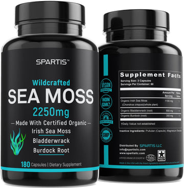 Certified Organic Sea Moss Capsules 2250mg Wildcrafted Irish Sea Moss Burdock Root SPARTIS uk supplements