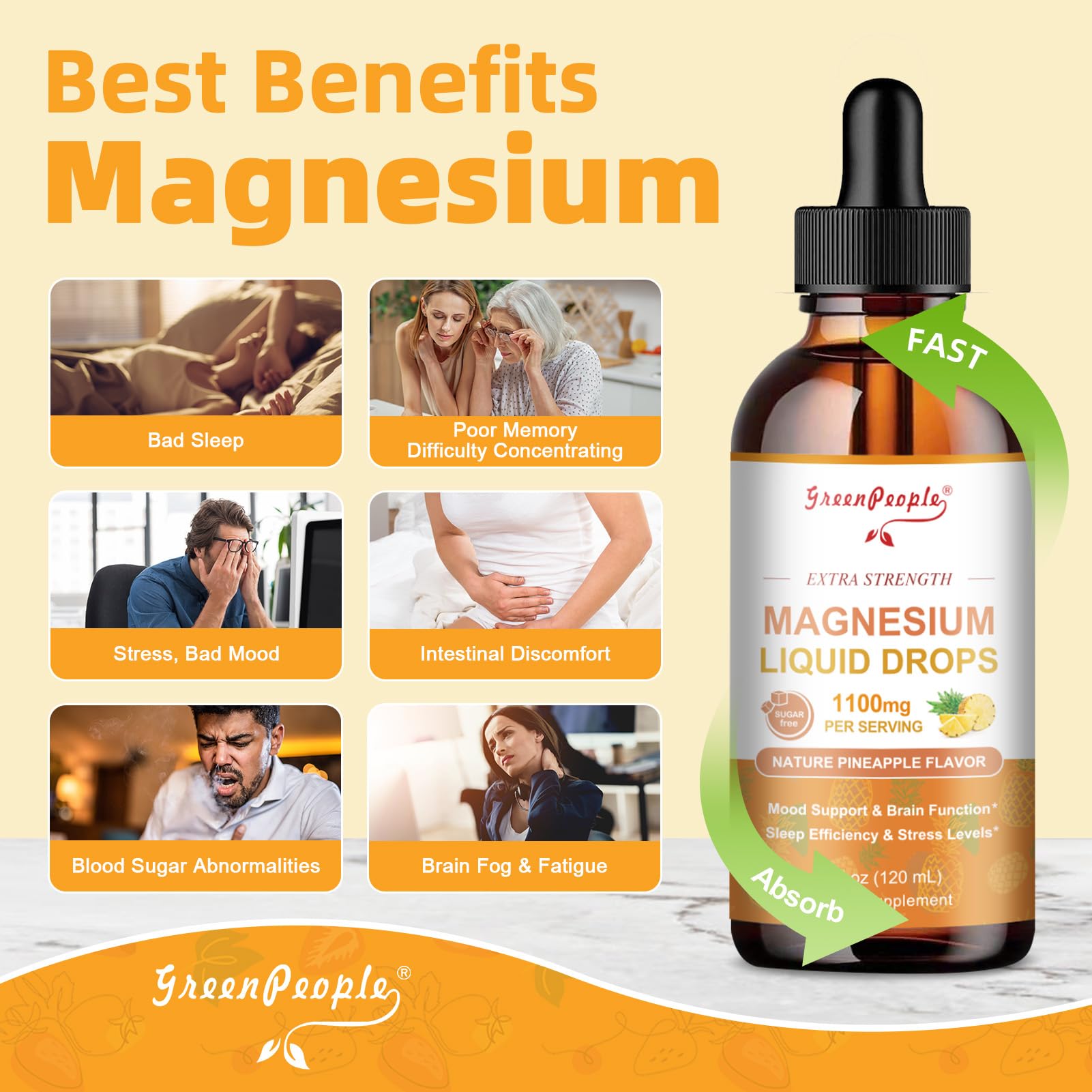 GREENPEOPLE 17-in-1 Triple Magnesium Complex Supplement,Magnesio Liquid Drops with Magnesium Glycinate & Citrate,Pineapple Flavor,Calm Mood,Muscle & Sleep for Adults,4 fl. oz 2Pack GREENPEOPLE uk supplements