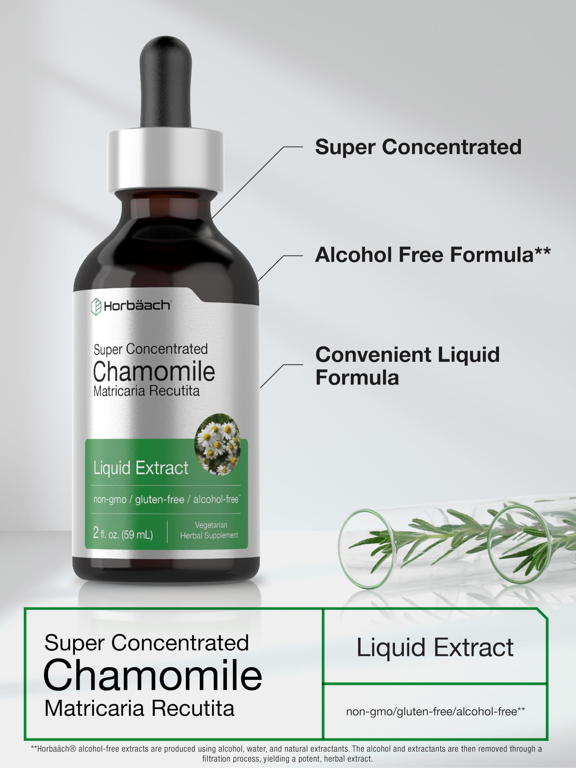 Chamomile Extract Liquid | 2 fl oz | Alcohol Free Supplement | Vegetarian, Non-GMO Horbäach uk supplements