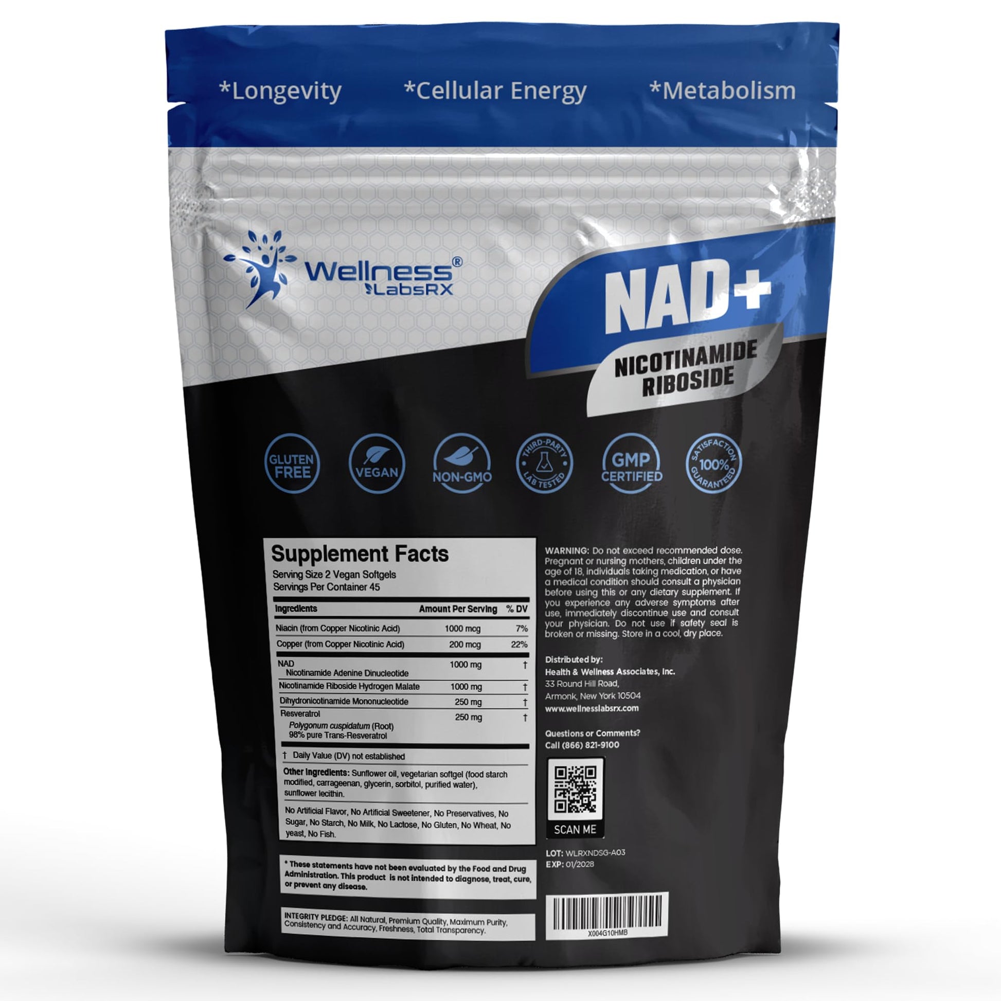 WELLNESS LABSRX NAD+ Supplement - Third-Party Tested NMNH Supplement Softgels, NAD Resveratrol 2500mg NAD Supplements for Anti-Aging, Longevity, and Cellular Health Support - Made in USA WELLNESS LABSRX uk supplements