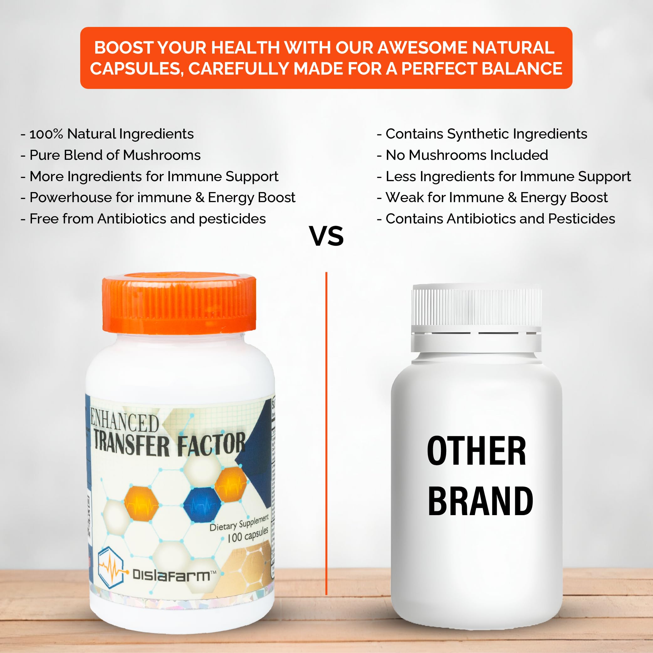 Transfer Factor Enhanced, 100 Natural Capsules, Immune Support - Transfer Factor Multi Immune from Cow Colostrum, Egg Yolk & Special Blend of Mushrooms Dislafarm uk supplements