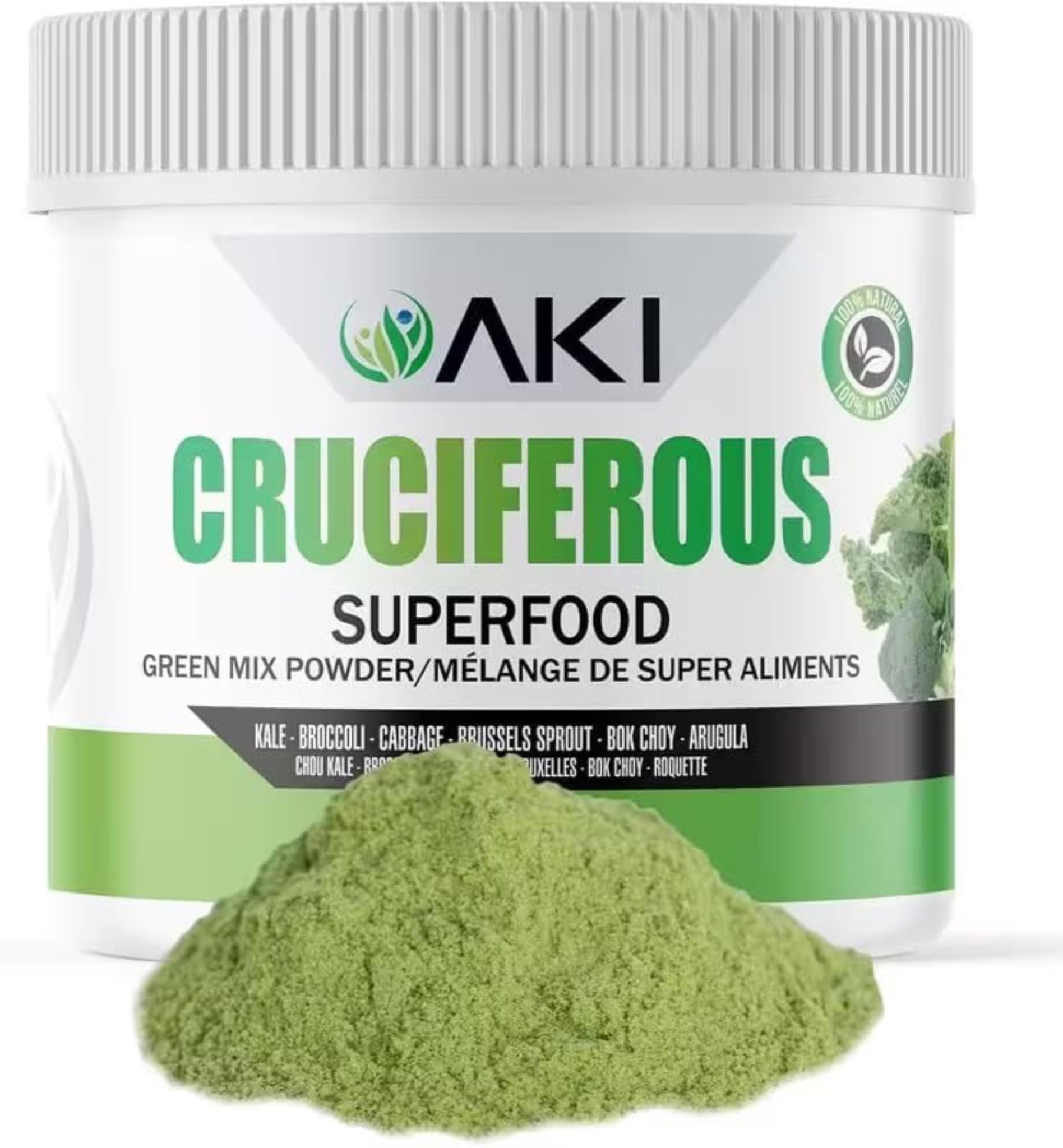 AKI Cruciferous Superfood Green Mix Powder - Made from Kale, Broccoli, Brussels Sprouts, Cabbage - Packed with Essential Phytonutrients & Vitamins ((5.3oz/150g)) AKI ORGANIC uk supplements