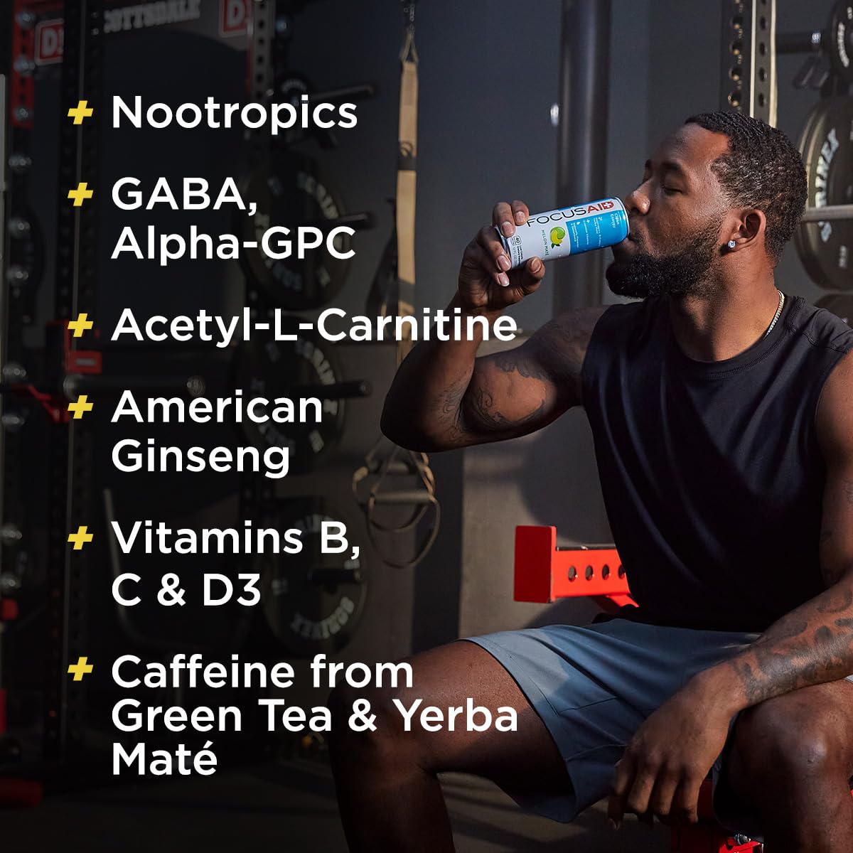 FOCUSAID Energy Blend, Brain Boosting Nootropics Drink, Alpha-GPC, GABA, B-Complex, Yerba Mate, Green Tea, 100% Clean, 100mg Natural Caffeine, 12-oz. can, 12 Pack LIFEAID uk supplements