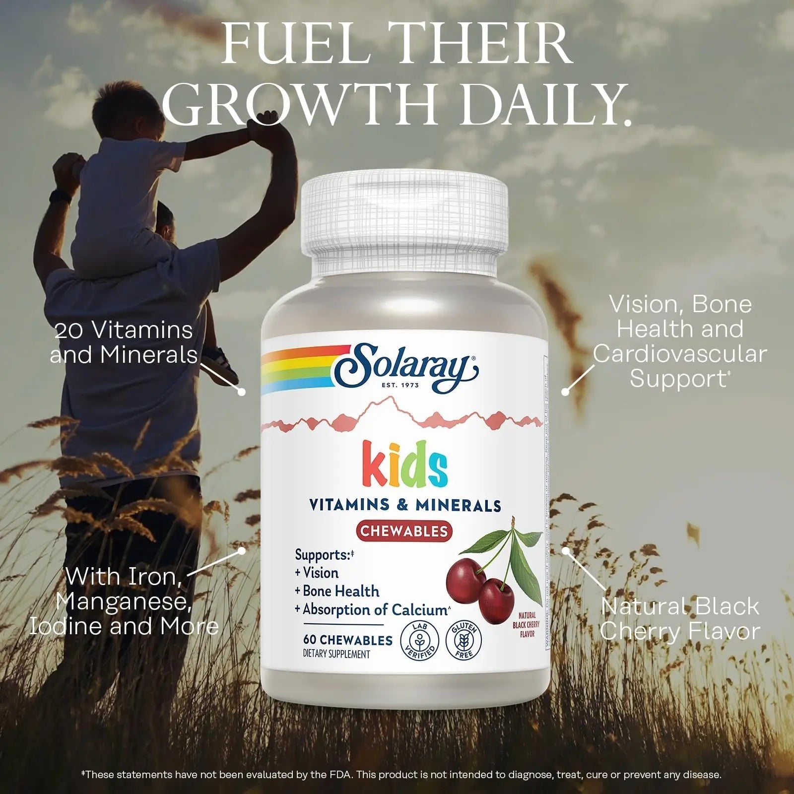 SOLARAY Childrens Vitamins & Minerals Complete Multivitamin for Kids Great Black Cherry Flavor SOLARAY uk supplements