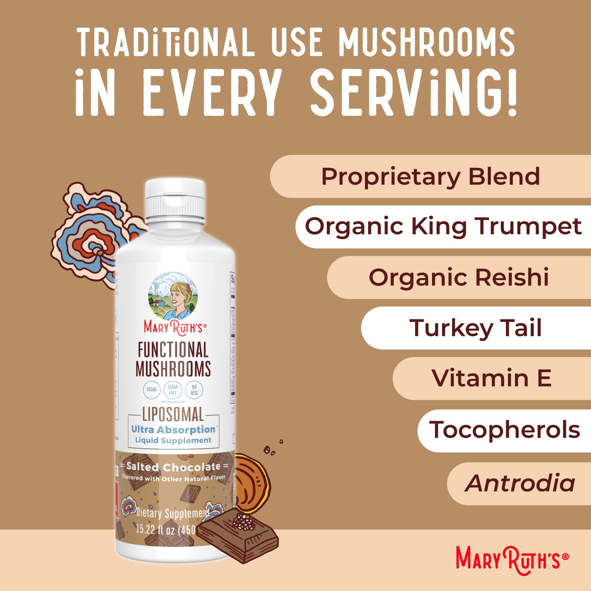 MaryRuth Organics Mushroom, Mushroom Supplement, Mushroom Liquid Vitamin, Reishi Mushroom Supplement for Immune Support, Turkey Tail Vitamin for Stress Relief, Vegan, Non-GMO, Gluten Free, 15.22 Fl Oz MARYRUTH'S uk supplements