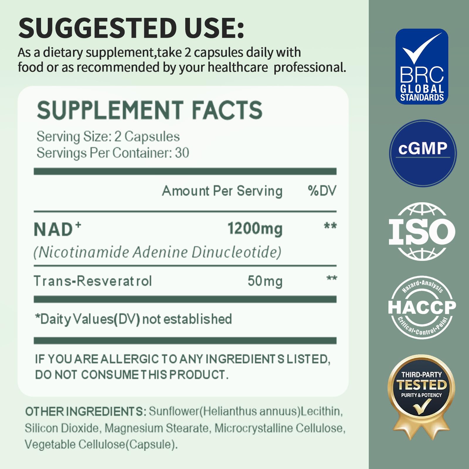YMINGKJ NAD+ Supplement with Resveratrol 1200mg – Nicotinamide Adenine Dinucleotide & Trans-Resveratrol 50mg, Anti-Aging Cellular Energy & Metabolism Support, 60 Vegetarian Capsules (30 Servings) YMINGKJ uk supplements