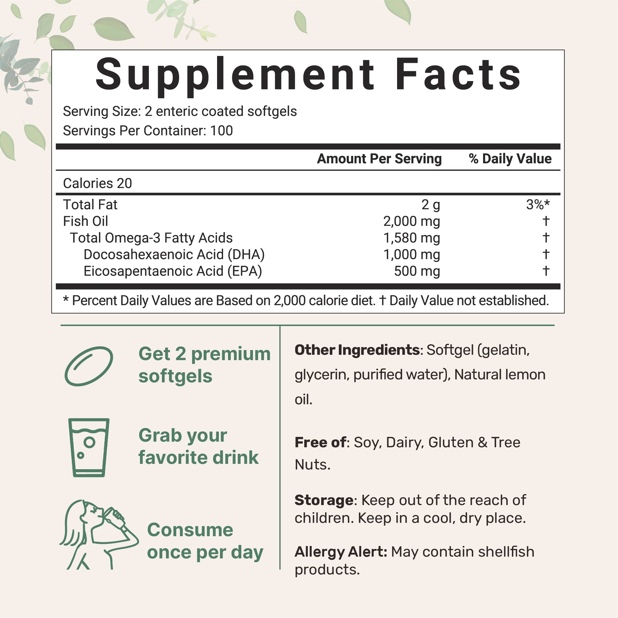 Omega 3 Fish Oil DHA Supplements 1000mg with EPA 500mg, 200 Softgels Micro Ingredients uk supplements