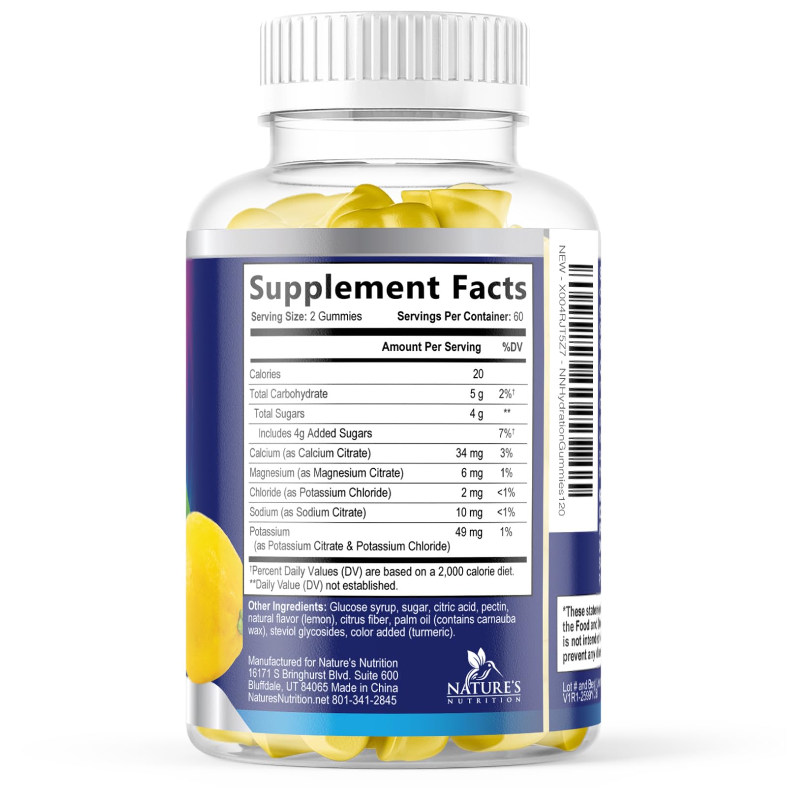 Hydration Electrolyte Gummies - Daily Liquid Replenisher Gummy - Electrolyte Multiplier with Minerals, Potassium & Real Salt - Vegan, Non-GMO - Tasty Lemon Flavor Hydration Electrolytes Nature's Nutrition uk supplements