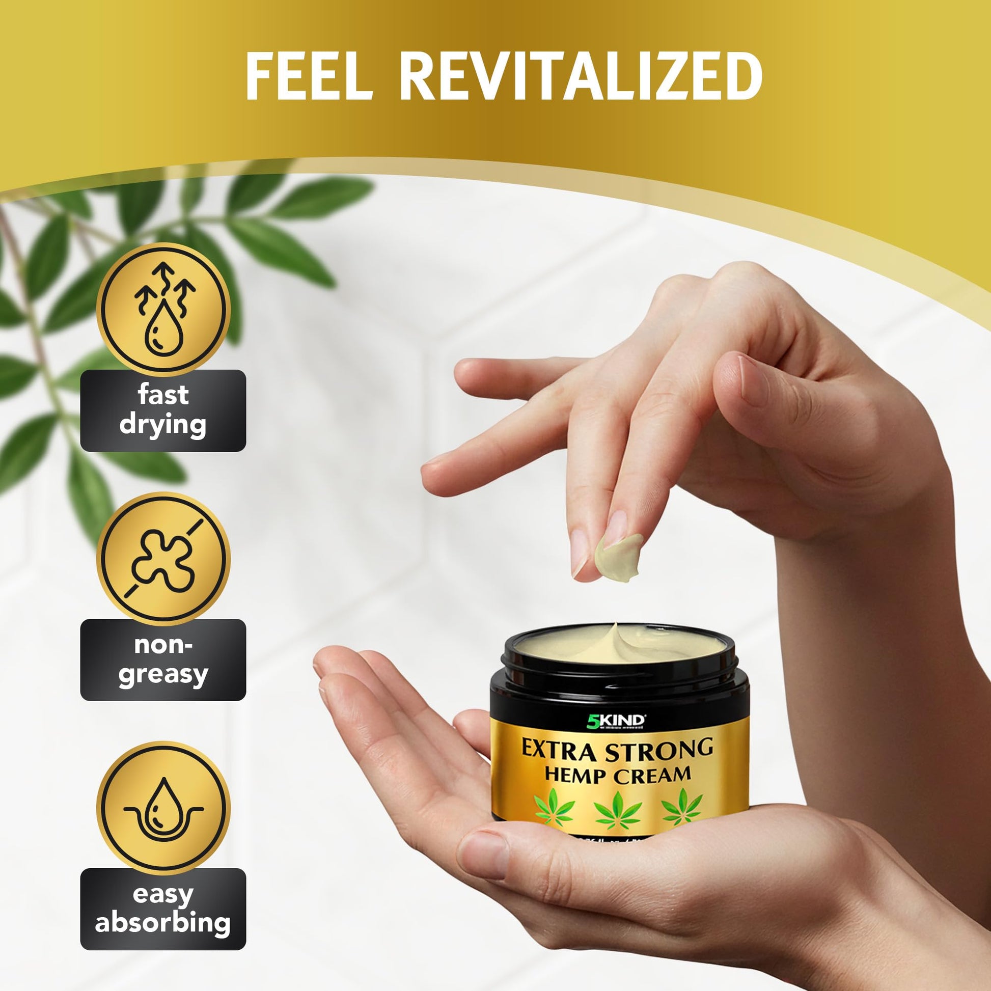 5kind Extra Strong Hemp Cream 6.76 fl oz - Maximum Strength - Natural Topical Cream - Muscle Rub for Lower Back, Joints, Neck, Knees, Shoulders 5kind clinical skincare uk supplements