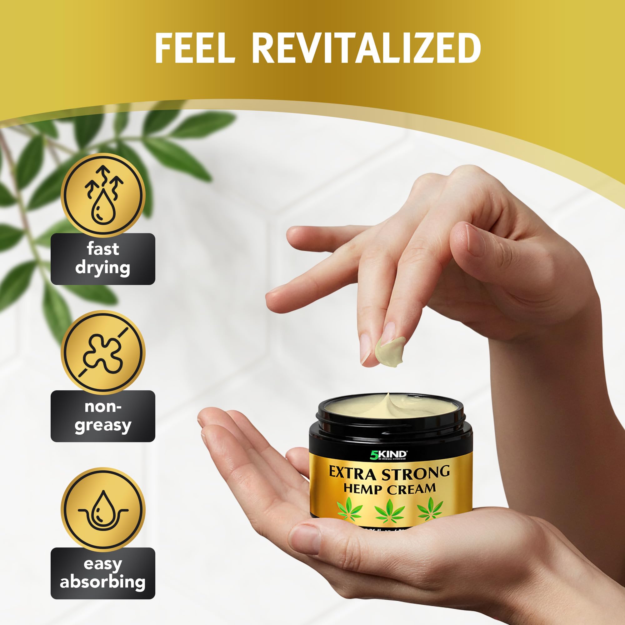 5kind Extra Strong Hemp Cream 6.76 fl oz - Maximum Strength - Natural Topical Cream - Muscle Rub for Lower Back, Joints, Neck, Knees, Shoulders 5kind clinical skincare uk supplements
