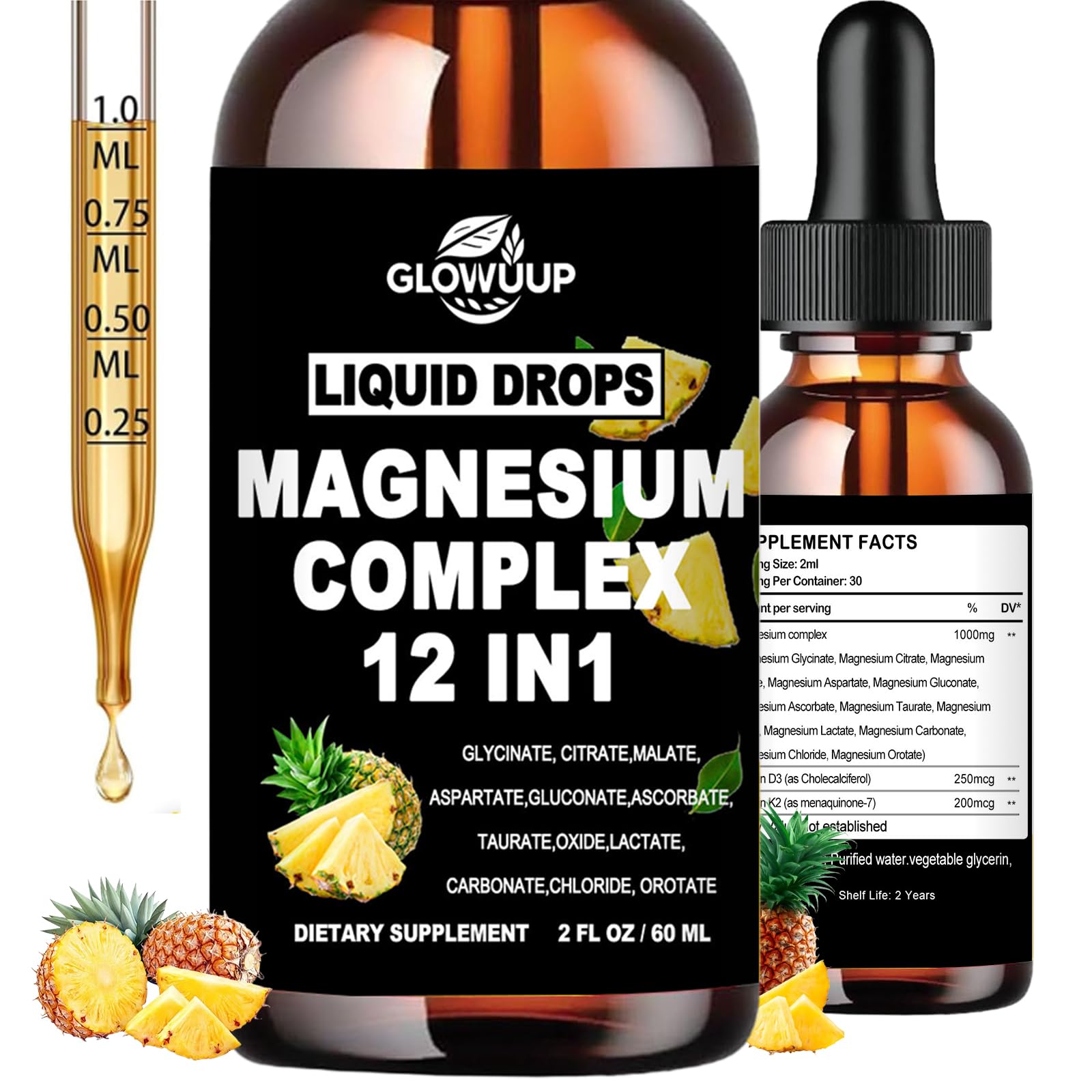 Magnesium 12 in 1 Complex 1000mg Supplement for Women & Men, High Absorption Liquid Magnesium W/Glycinate Citrate Malate Taurate Oxide Aspartate Orotate, Calm Magnesium for Sleep Muscle Heart Support GLOVVUUP uk supplements