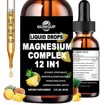 Magnesium 12 in 1 Complex 1000mg Supplement for Women & Men, High Absorption Liquid Magnesium W/Glycinate Citrate Malate Taurate Oxide Aspartate Orotate, Calm Magnesium for Sleep Muscle Heart Support GLOVVUUP uk supplements