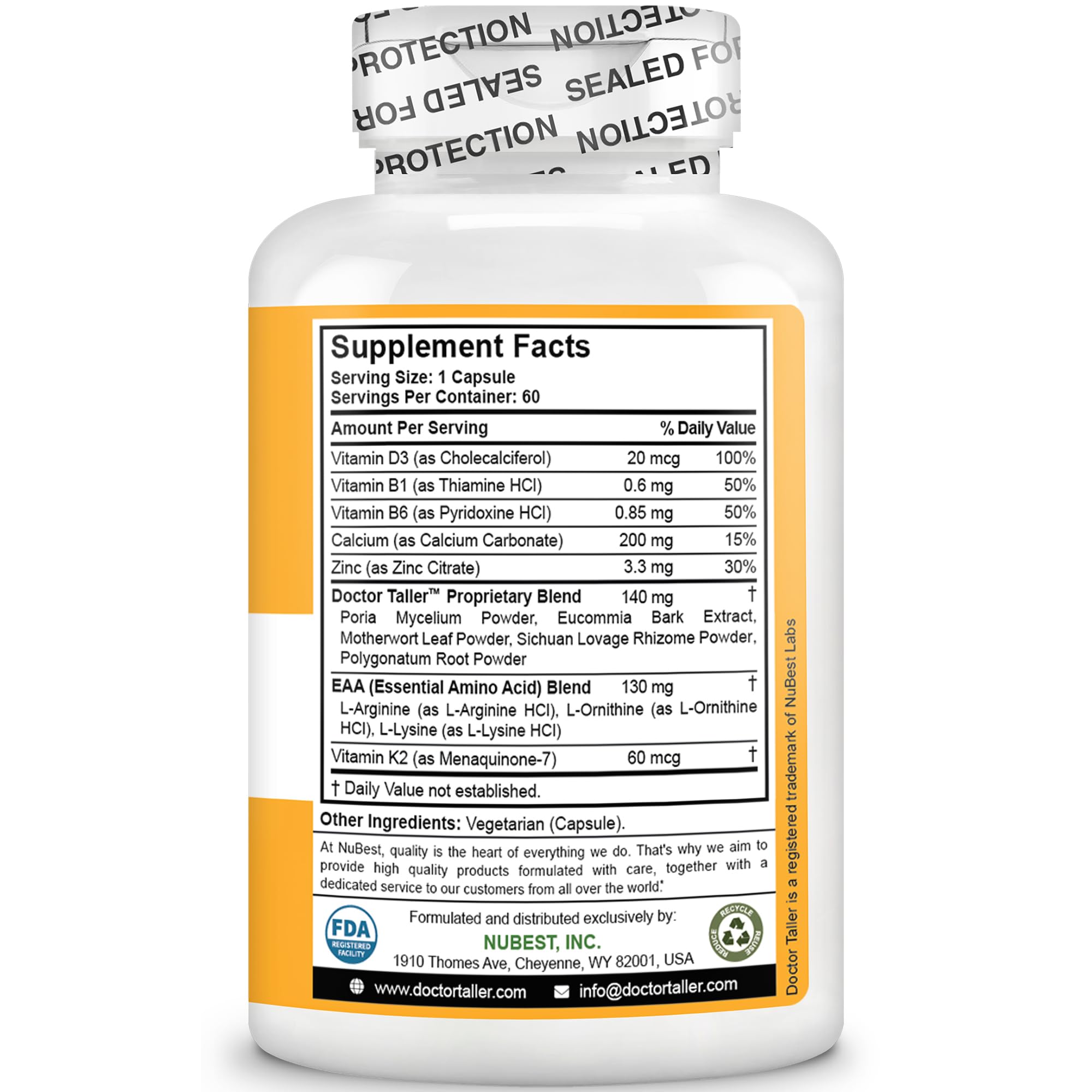 NuBest Doctor Taller - Bone Strength Supports, Enhance Immune System - Keto with Calcium, Vitamin D3, Vitamin K2, Amino Acids & Herbs for Children (8+) - 60 Vegan Capsules | 1 Month Supply NuBest uk supplements