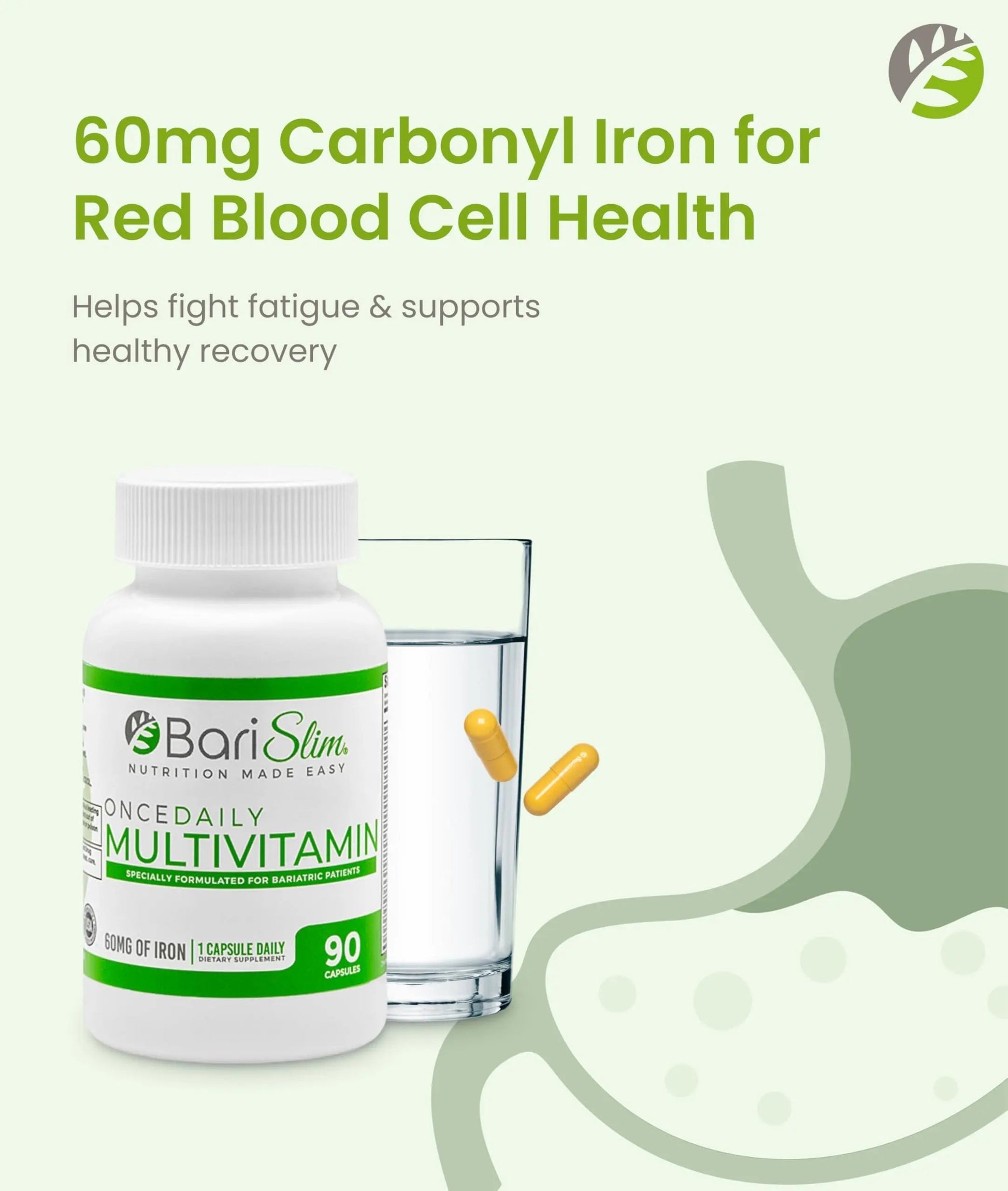 BariSlim Once Daily Bariatric Multivitamin Capsule - 60mg of Iron - Bariatric Vitamin & Supplement for Post WLS Surgery Including Gastric Bypass BariSlim uk supplements