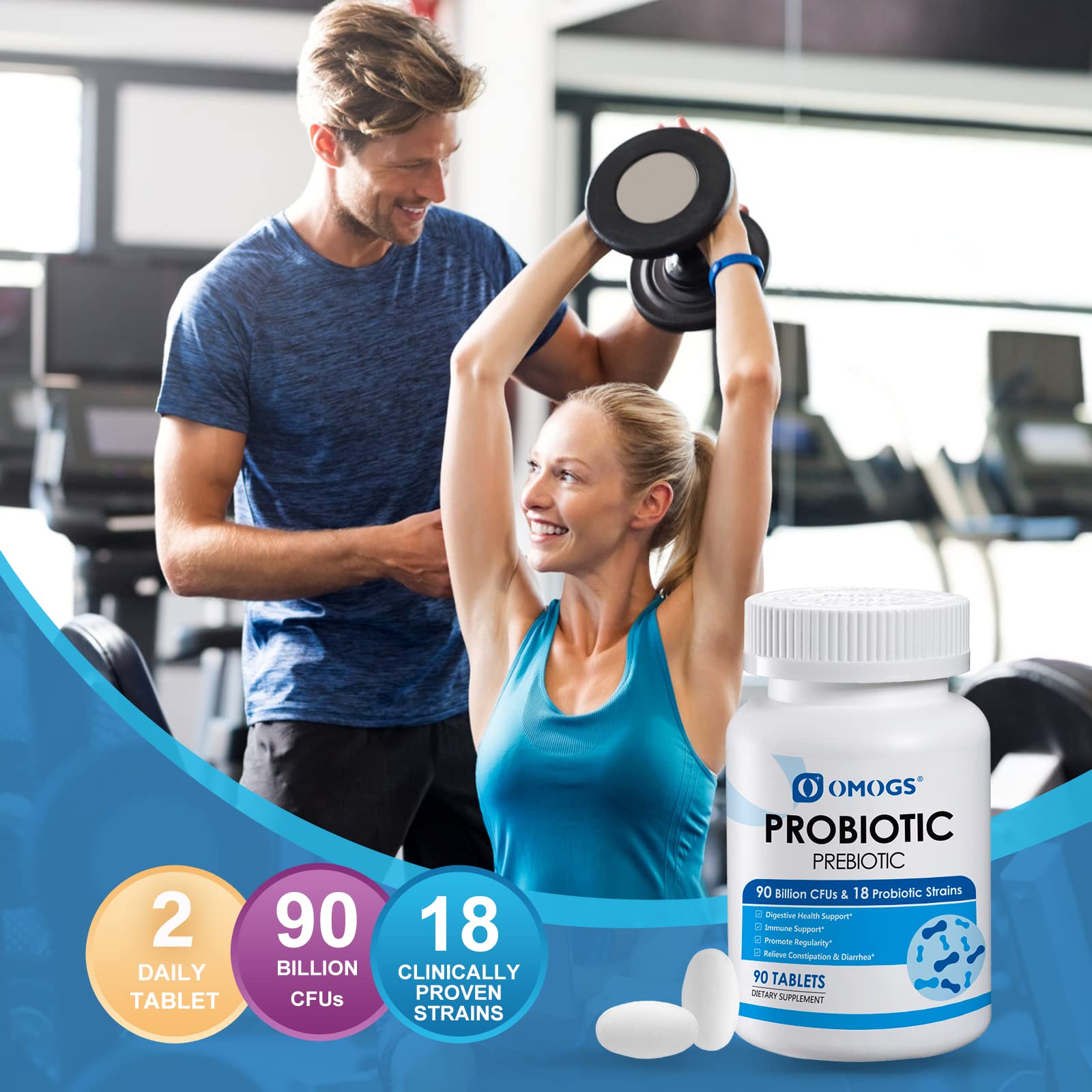 OMOGS Probiotics 90 Billion CFUs 18 Strains,with 3 Organic Prebiotic, Probiotics Supplement OMOGS uk supplements