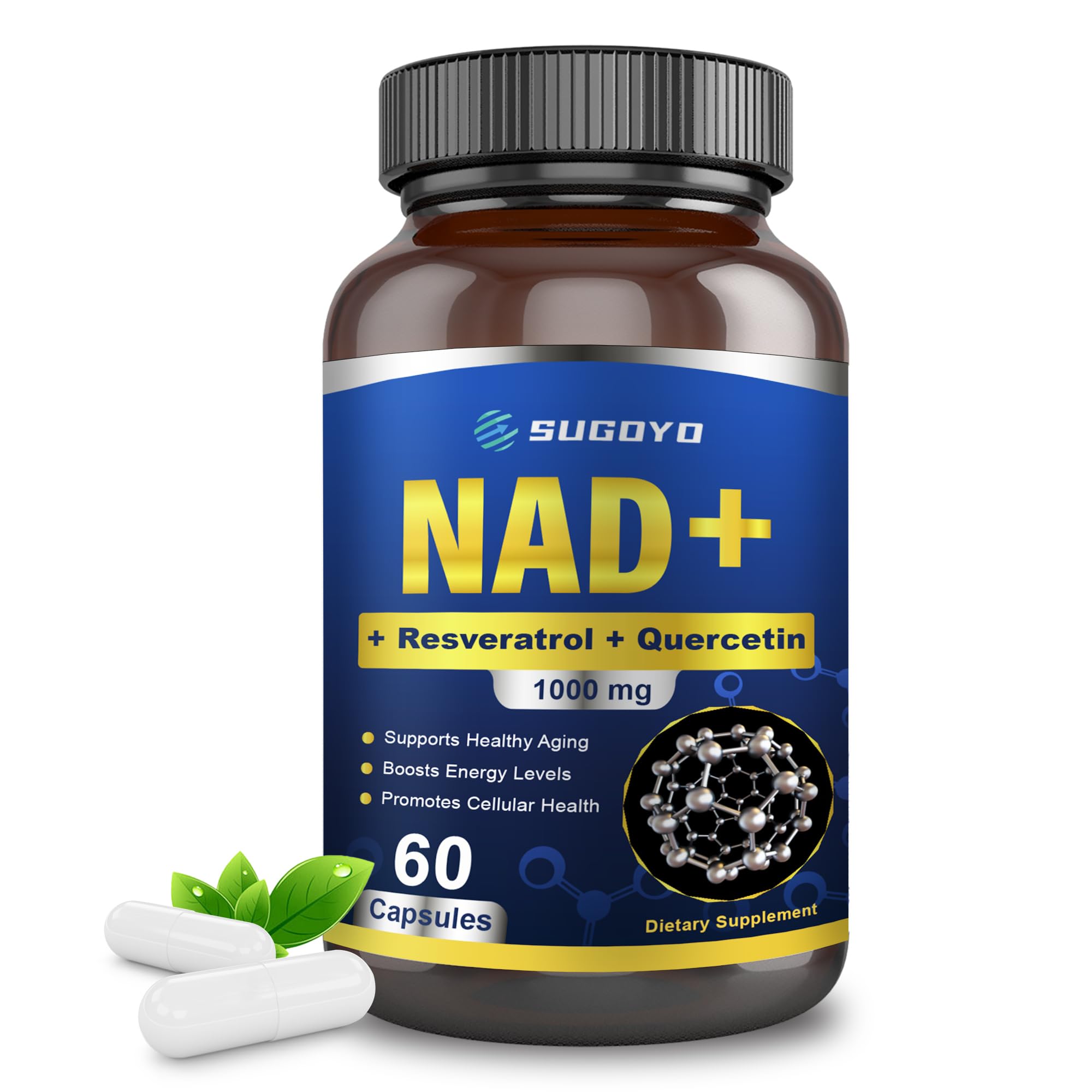 SUGOYO NAD+ Supplement 1000mg Liposomal Nicotinamide Riboside Enhanced with Resveratrol & Quercetin, Anti-Aging & Energy Boost, NMN Alternative, NAD Supplement for Women & Men (60 Count (Pack of 1)) SUGOYO uk supplements
