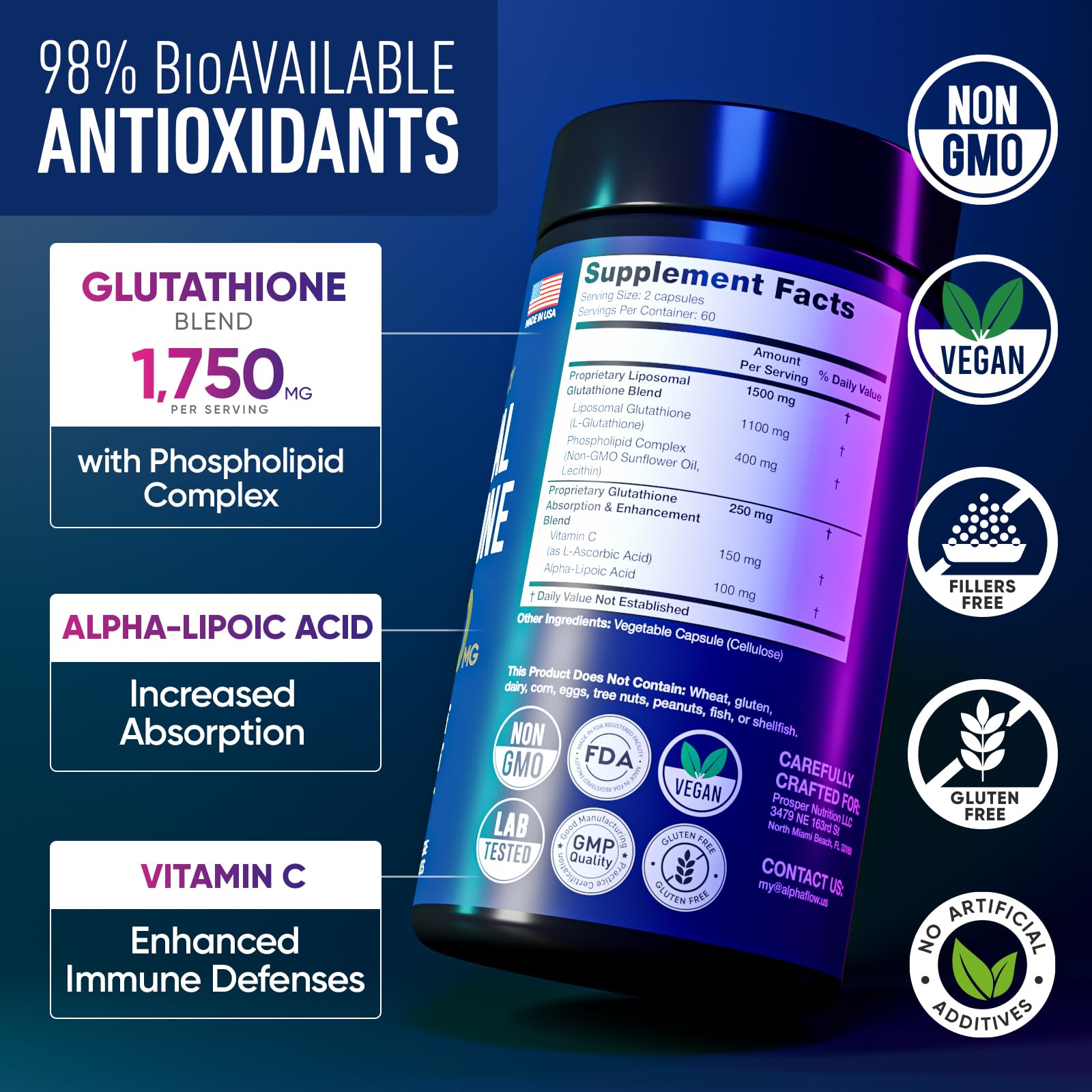 Alpha Flow (2 Pack) Liposomal Glutathione 1100mg – High Absorption Glutathione Supplement with Vitamin C, ALA & Phospholipid Complex – Liver Function, Skin & Immune Support – 240 Vegan Capsules Alpha Flow uk supplements