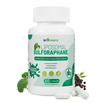 Liposomal Sulforaphane 500mg Supplement from Broccoli Extract with Quercetin, Black Pepper & Vitamin C – Antioxidant, Detox & Cellular Support, Cellular Health Formula for Men & Women, 60 Capsules inGreens uk supplements