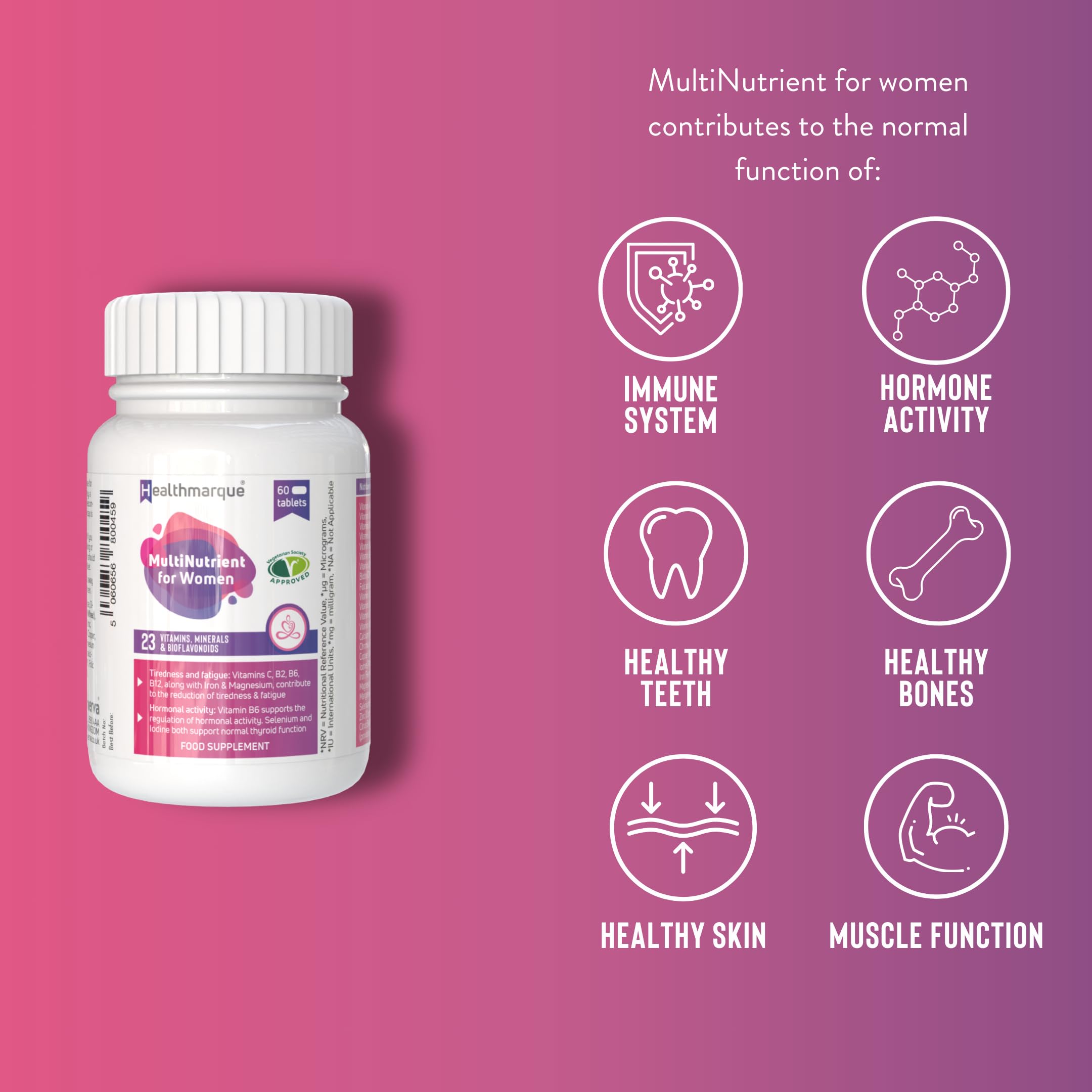 Premium Daily Multivitamin Tablets for Women - 23 Essential Vitamins, Minerals & Bioflavonoids Healthmarque uk supplements