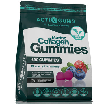 Marine Collagen Complex 180 Gummies. Strawberry & Blueberry Flavour. Resealable & Recyclable Pouch. Contains Marine Collagen, Vitamin C Activ Gums uk supplements