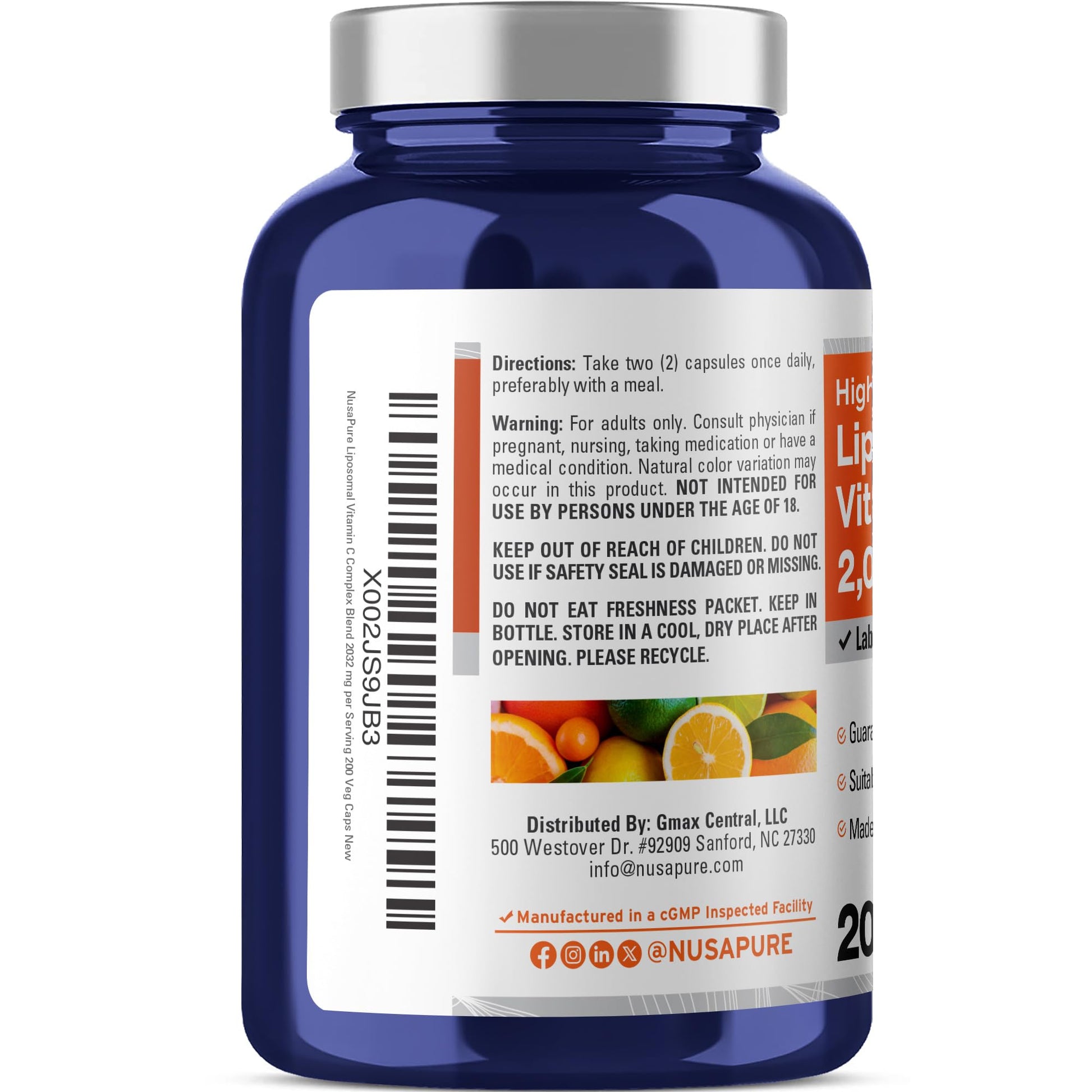 NusaPure Liposomal Vitamin C 2032mg - 200 Veggie Vegan Capsules, BioPerine - High Absorption Ascorbic Acid NusaPure uk supplements