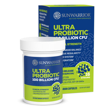 Probiotic for Gut Health 100 Billion CFU Probiotics Supplement Capsules 16 Strains Prebiotics + Postbiotics for Gut Immune & Colon Health Energy & Endurance Support Soy-Free Non-GMO 30 Capsule Serving Sunwarrior uk supplements