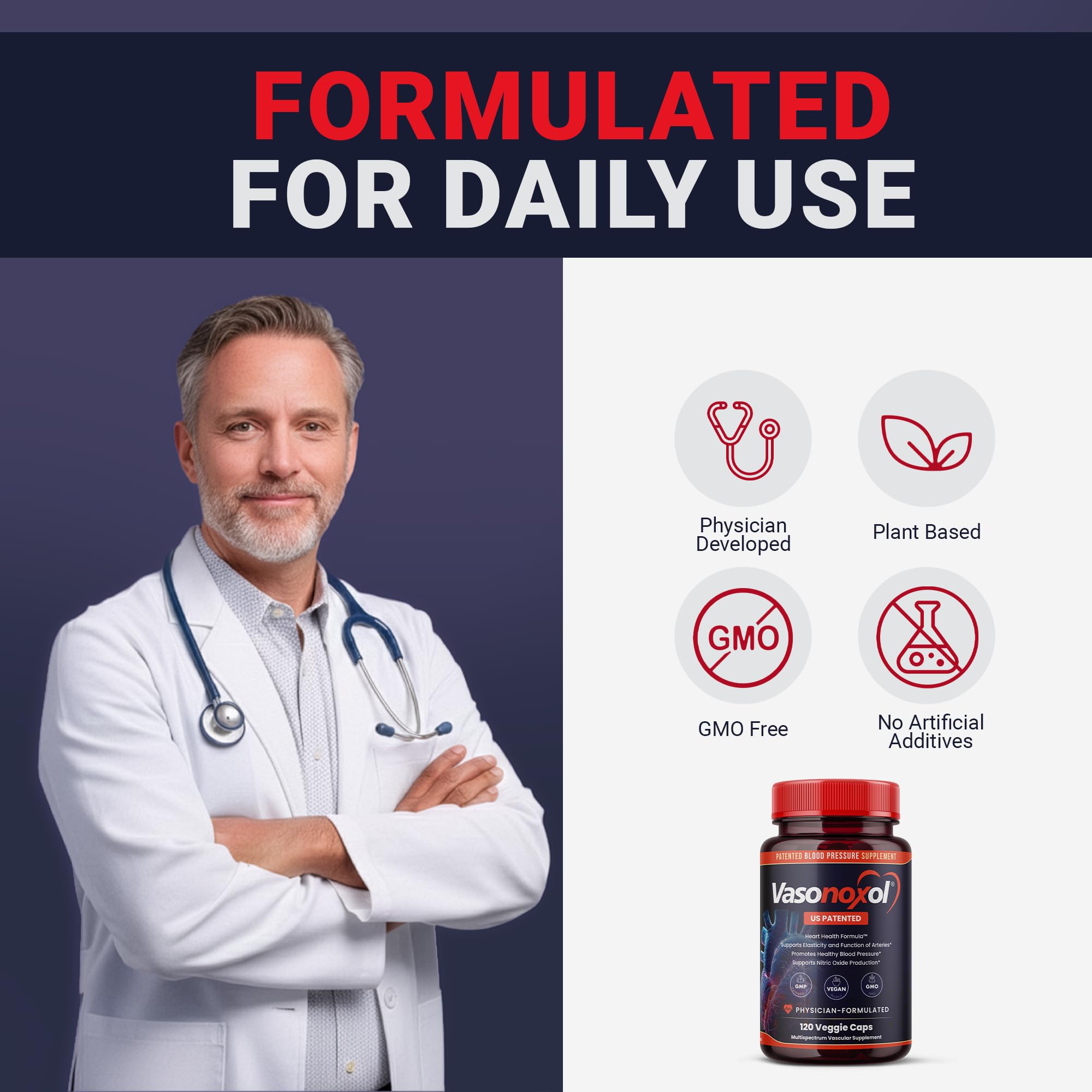 Vasonoxol U.S. Patented Nitric Oxide Supplement for Blood Pressure Support 2880mg - Physician Formulated Vascular Health Formula with L-Arginine & L-Citrulline - Vegan, Non-GMO (120 Capsules) Panoxol uk supplements