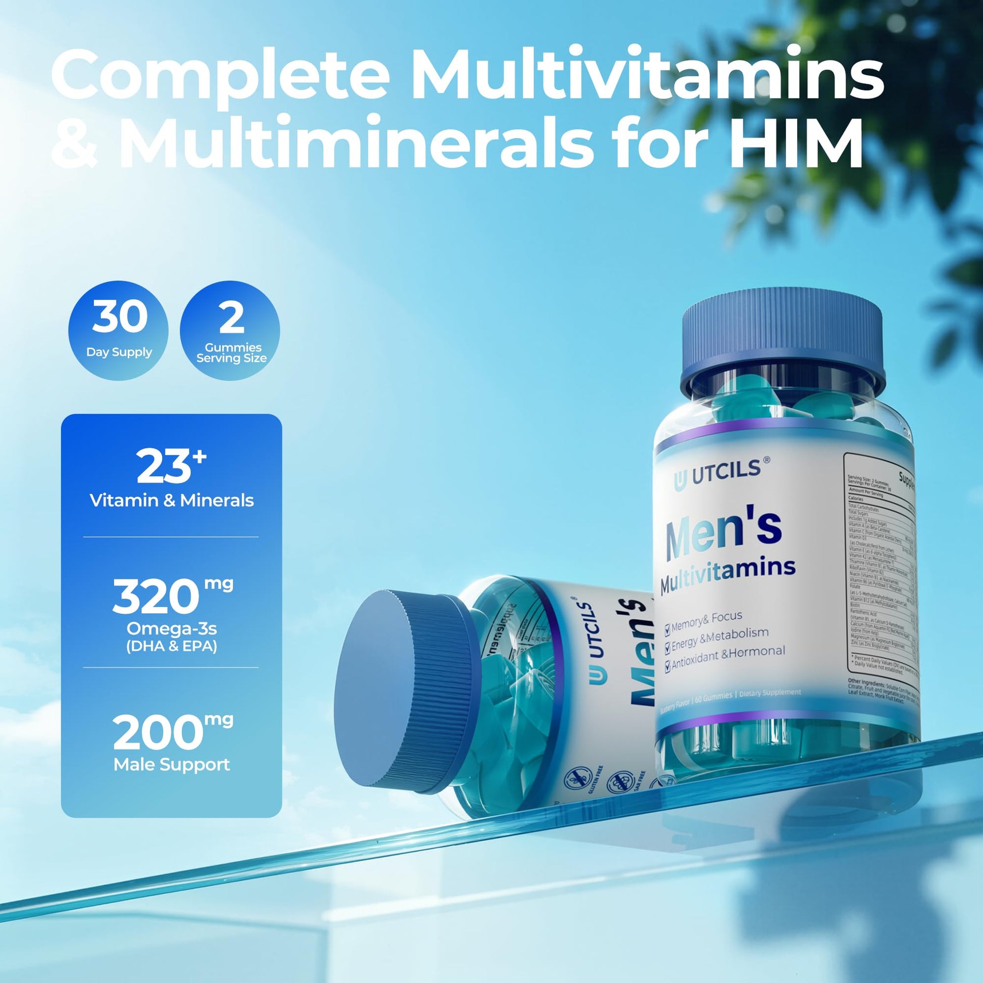 Mens Multivitamin Gummies for Men Daily - Zero Sugar Adult Gummy Vitamins with Saw Palmetto, Omega 3 DHA EPA, Probiotics 5B CFU, CoQ10, Turmeric Ginger for Prostate, Heart, Brain & Energy Support Utcils uk supplements